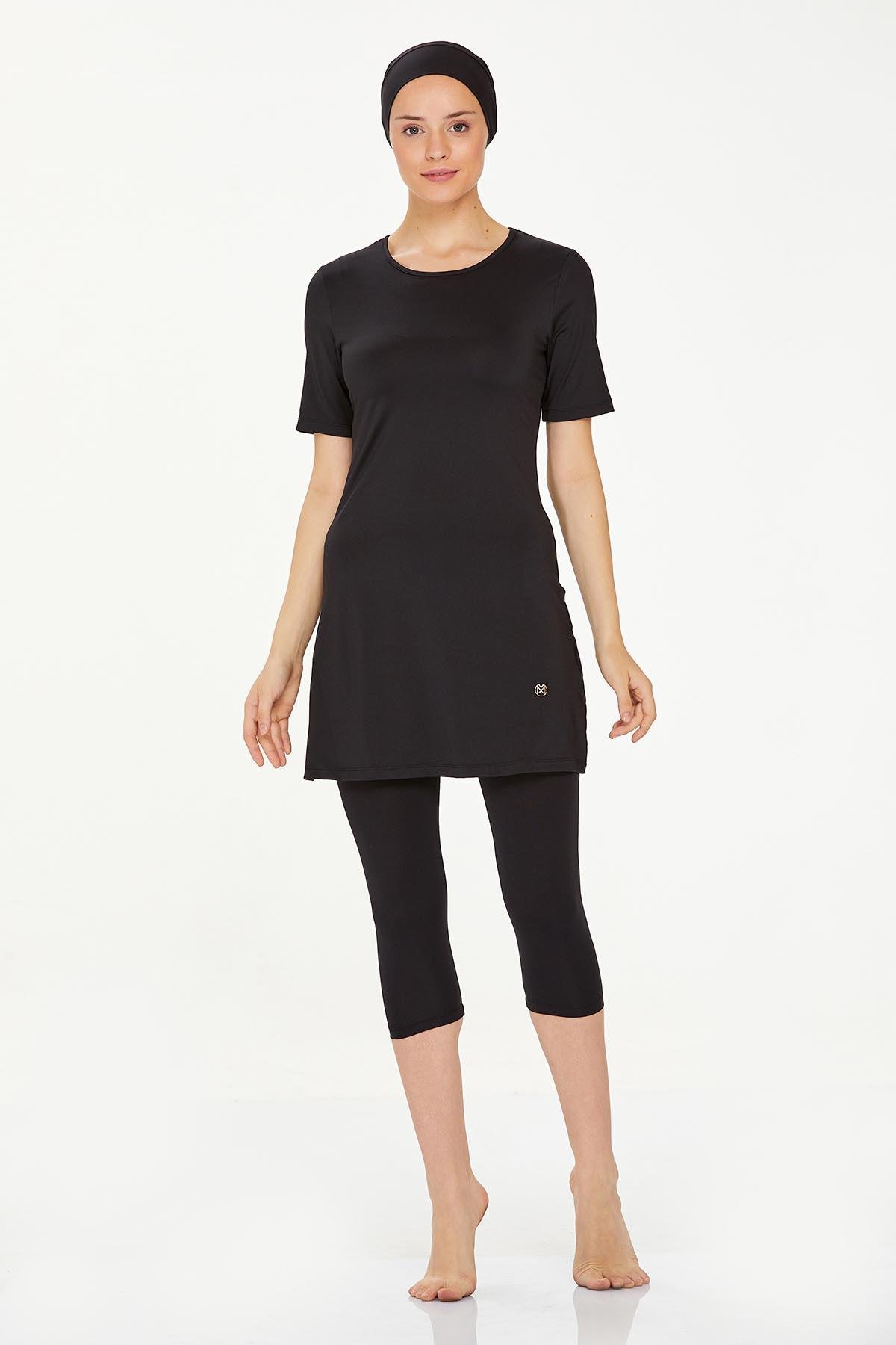 Kısa Kol Taytlı Yarı Kapalı Mayo Walt 0572 Siyah