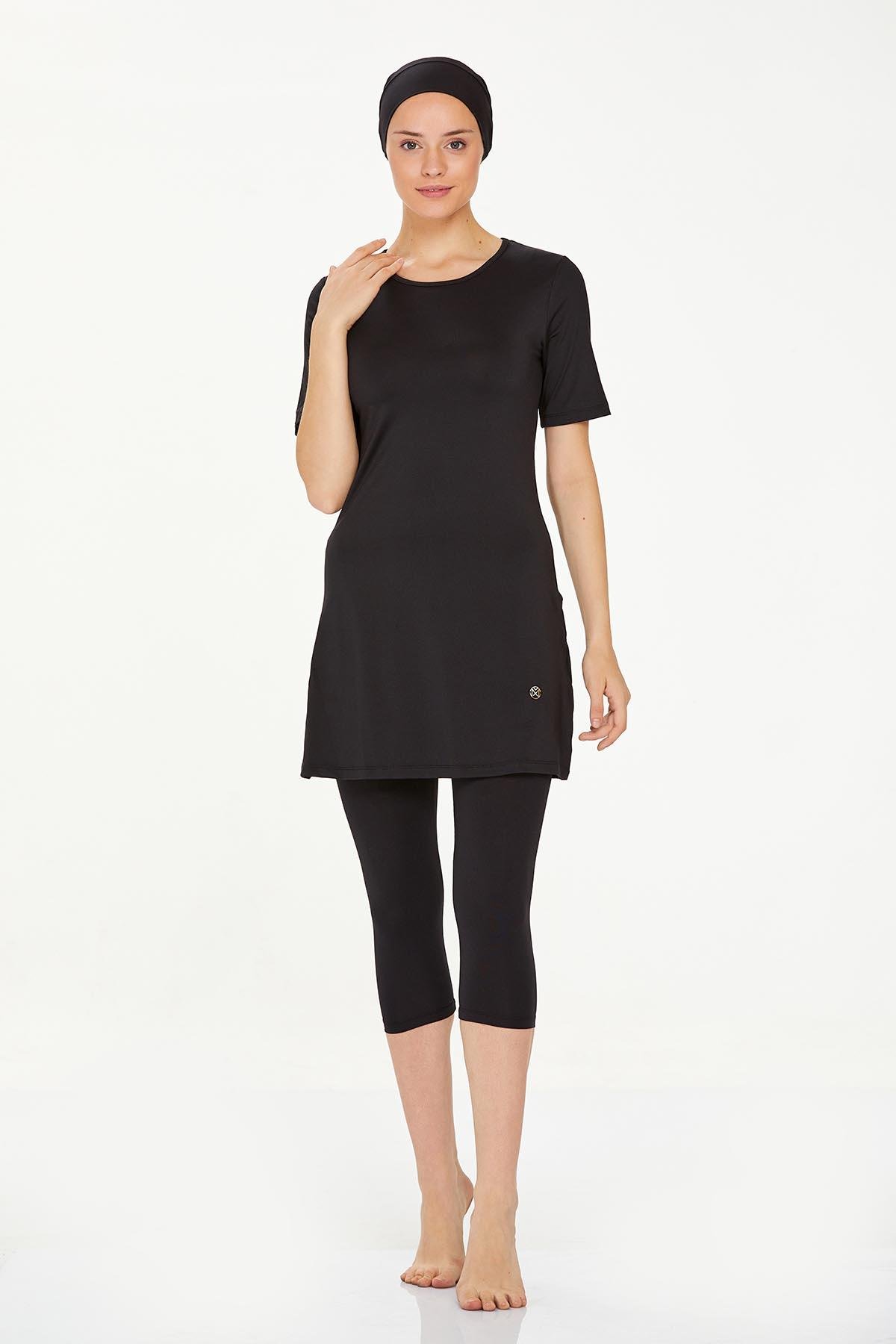 Kısa Kol Taytlı Yarı Kapalı Mayo Walt 0572 Siyah