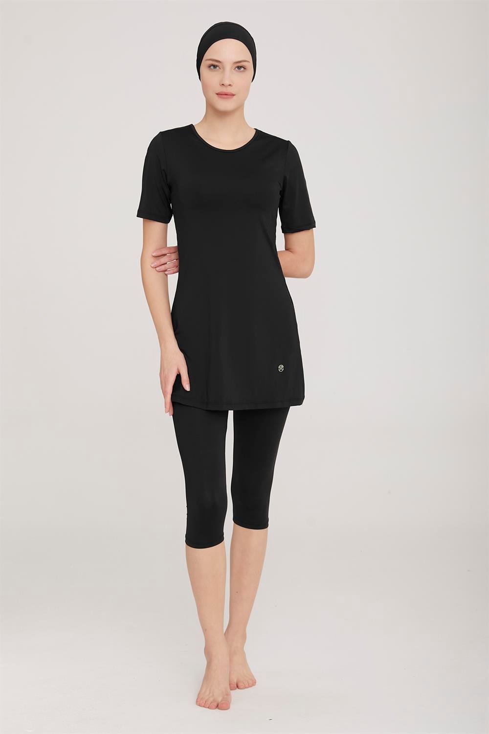 Kısa Kol Taytlı Yarı Kapalı Mayo Walt 0572 Siyah Remsa Mayo