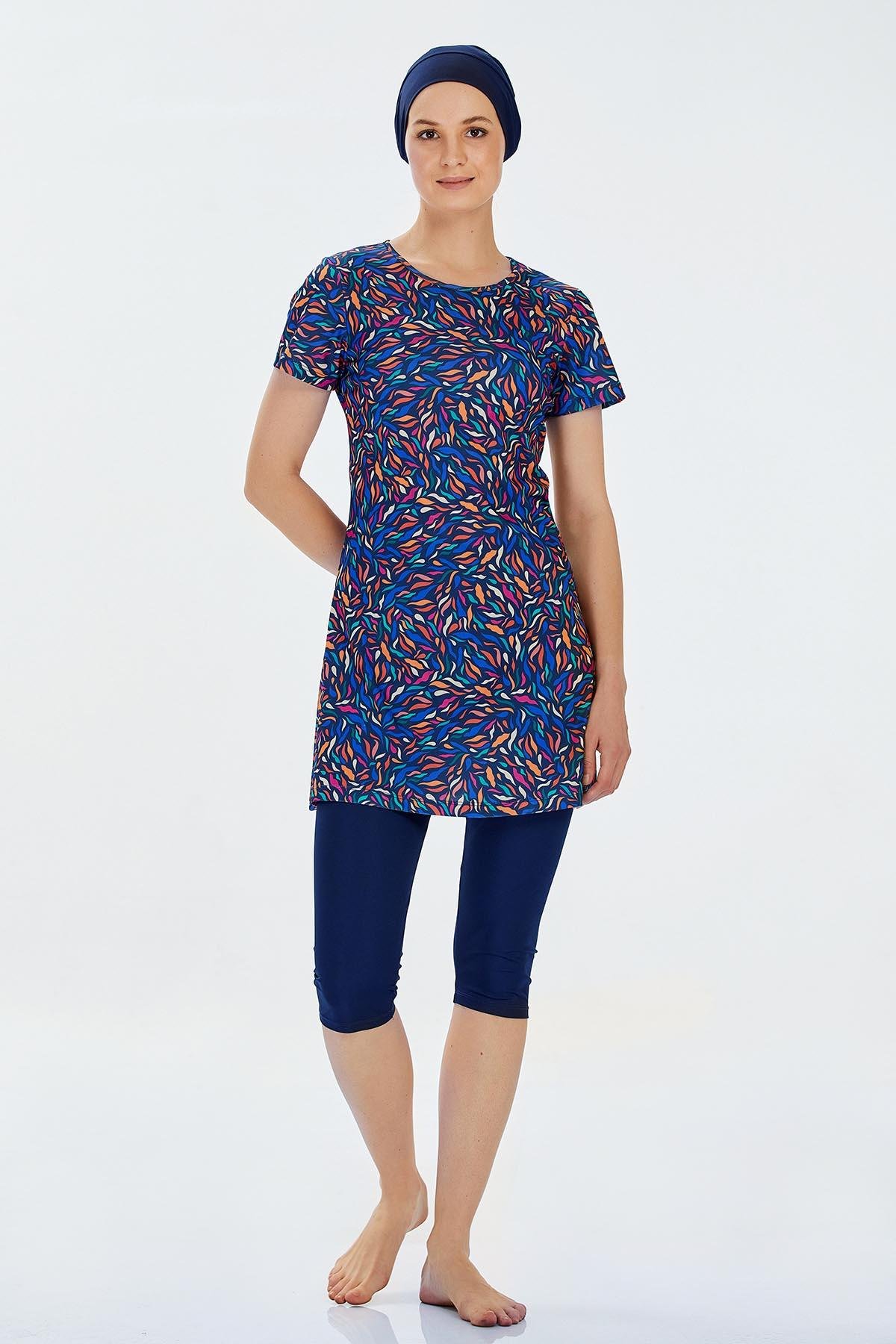 Kısa Kol Taytlı Yarı Kapalı Mayo Yeona 9302 Koyu Lacivert