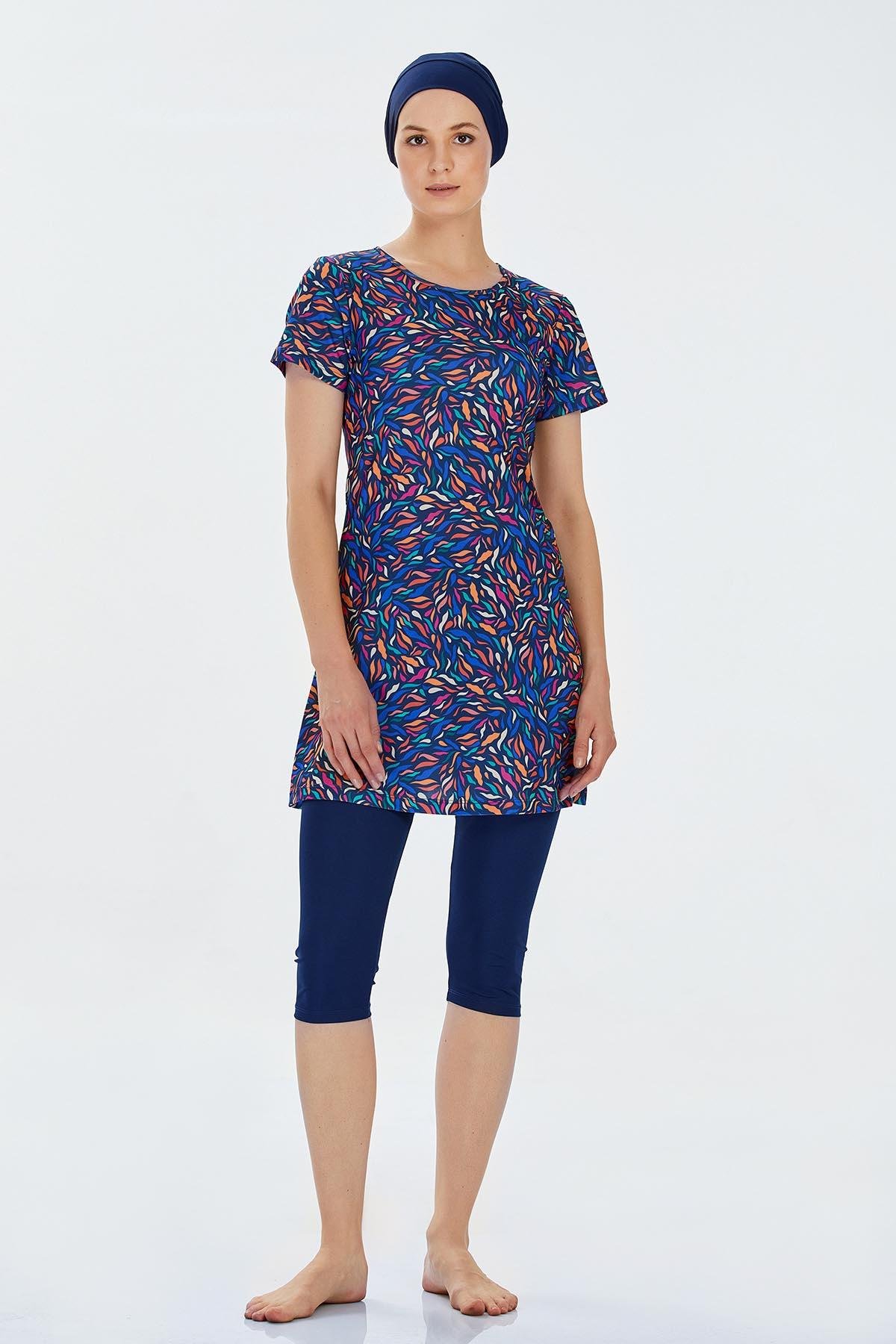 Kısa Kol Taytlı Yarı Kapalı Mayo Yeona 9302 Koyu Lacivert