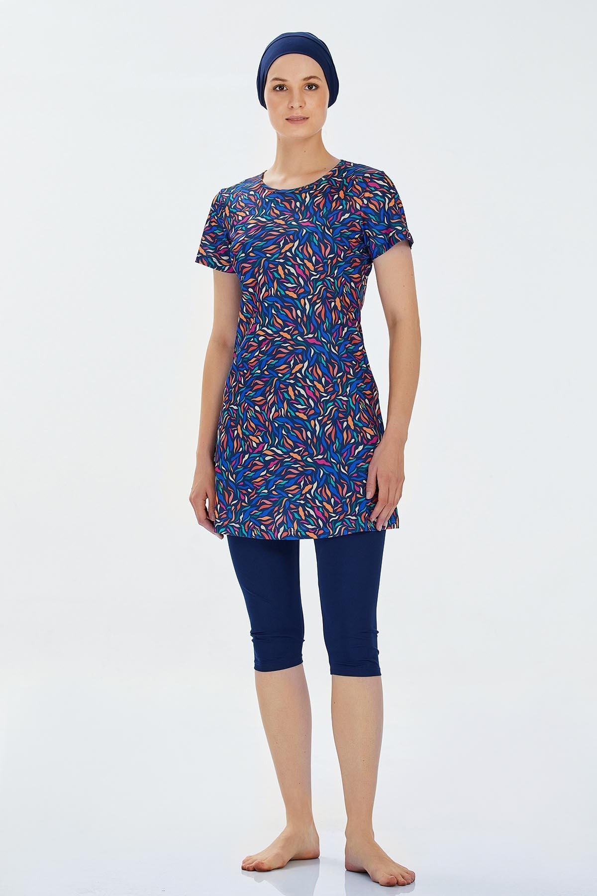 Kısa Kol Taytlı Yarı Kapalı Mayo Yeona 9302 Koyu Lacivert