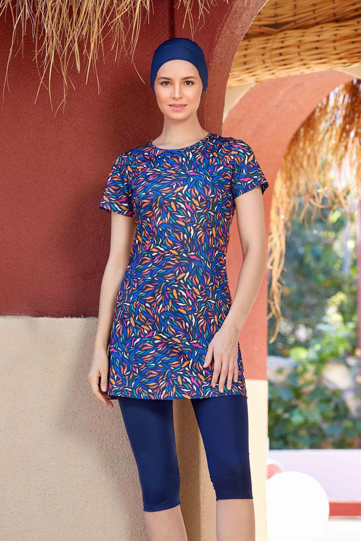 Kısa Kol Taytlı Yarı Kapalı Mayo Yeona 9302 Koyu Lacivert