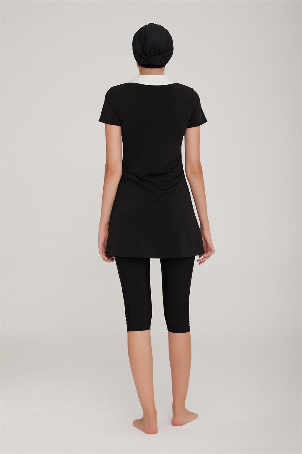 Kısa Kol Yakalı Taytlı Yarı Kapalı Mayo Agatha 3905 Siyah Remsa Mayo