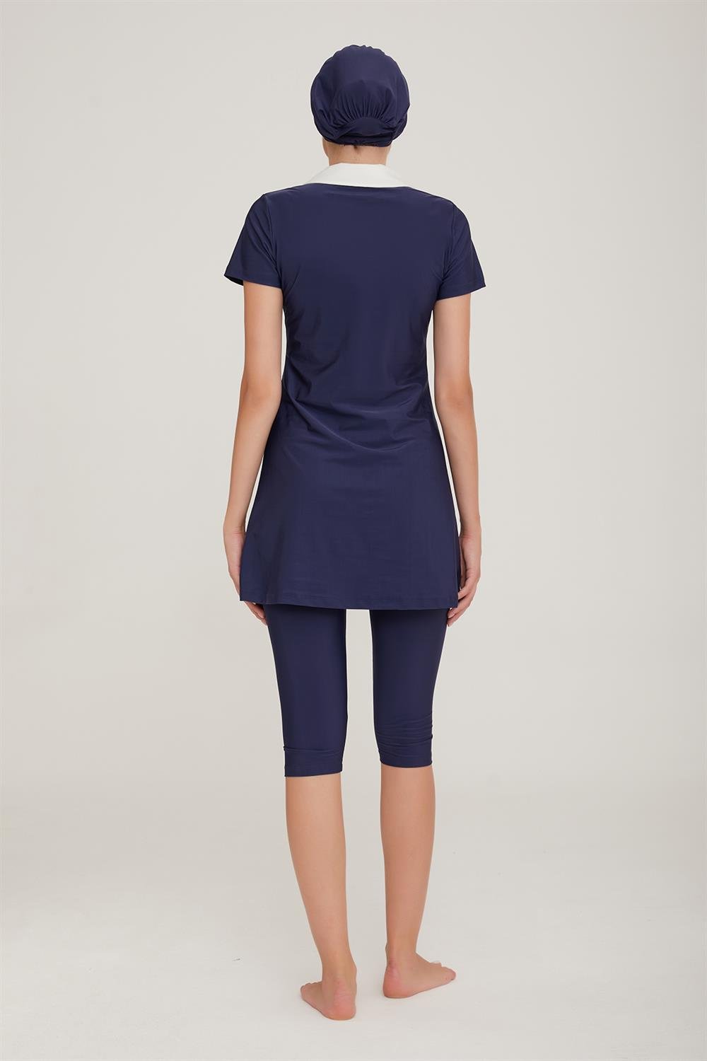Kısa Kol Yakalı Taytlı Yarı Kapalı Mayo Agatha 3905 Koyu Lacivert Remsa Mayo