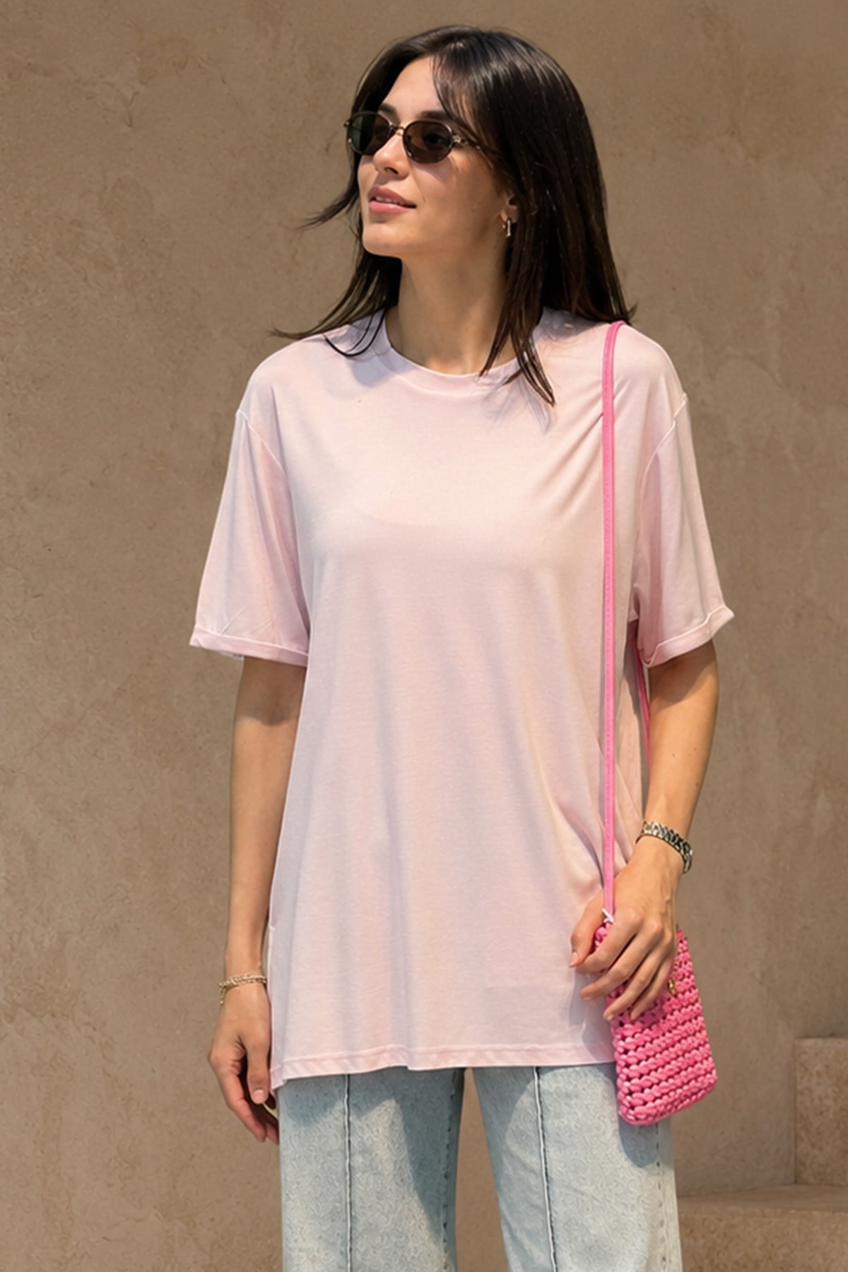 Kısa Kollu Bambu Bluz 161 Pembe