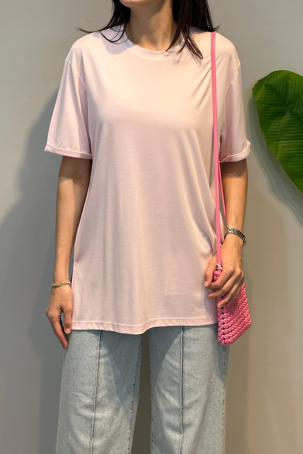 Kısa Kollu Bambu Bluz 161 Pembe