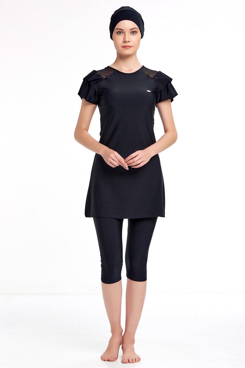 Kısa Kollu Likralı Taytlı Mayo Yarı Kapalı Mayo 3205