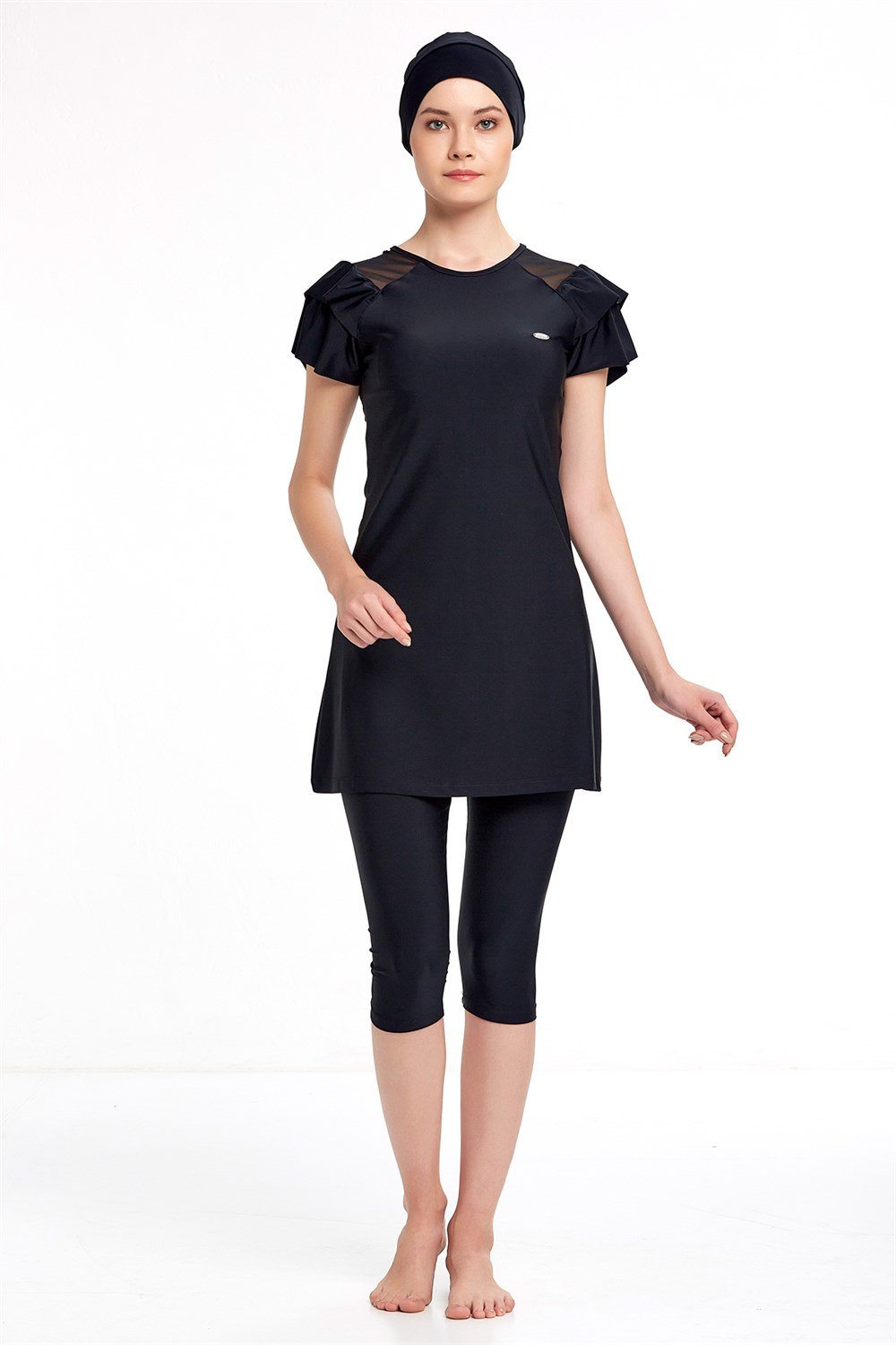 Kısa Kollu Likralı Taytlı Mayo Yarı Kapalı Mayo 3205