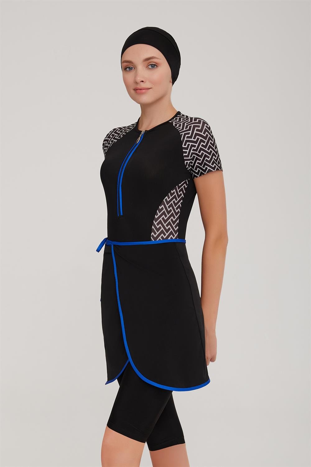 Kısa Kollu Şortlu Etek Bağlamalı Yarı Kapalı Mayo Barbara 3911 Remsa 