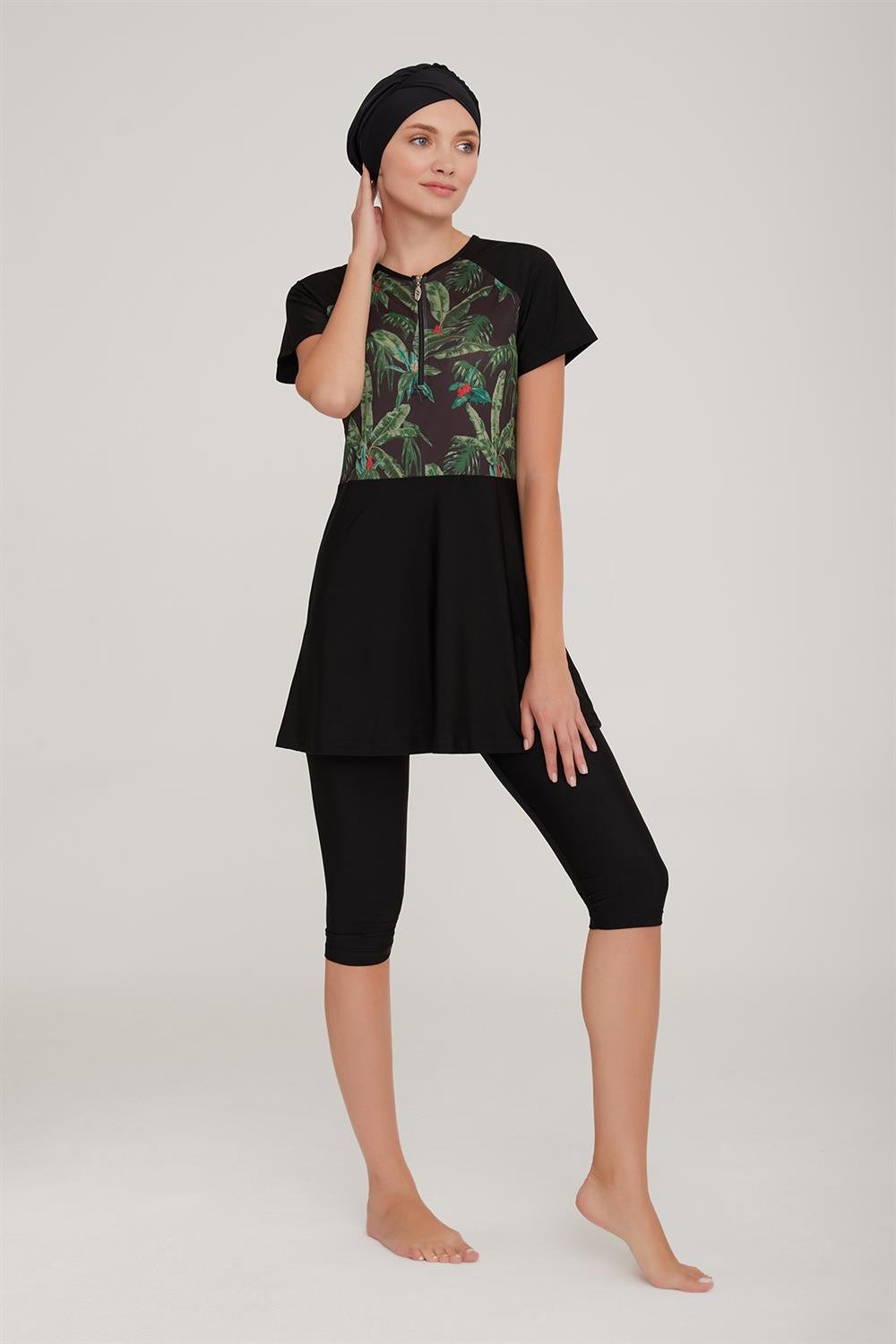 Kısa Kollu Taytlı Yarı Kapalı Mayo Sarah 1 3913 Siyah Remsa Mayo