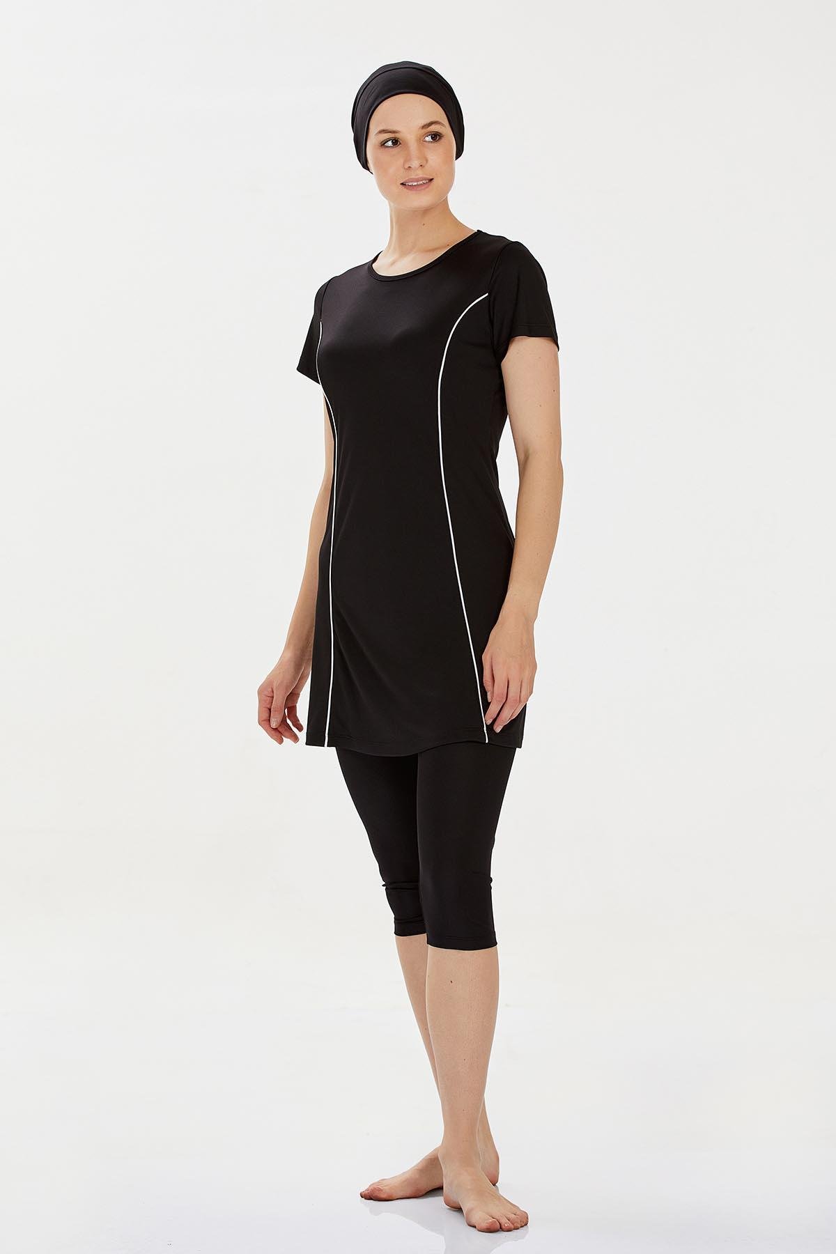 Kısa Kollu Yarı Kaplı Mayo Margarıt 9091 Siyah