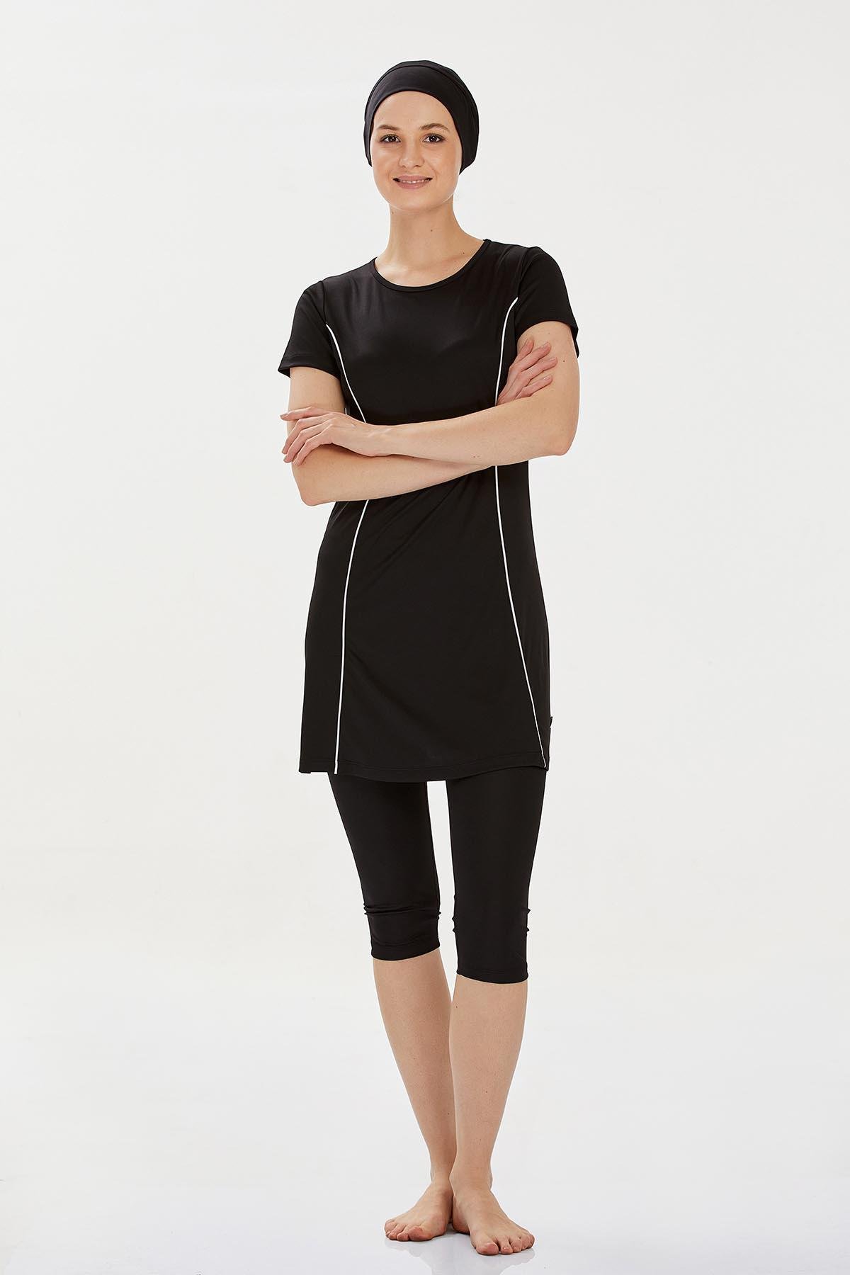 Kısa Kollu Yarı Kaplı Mayo Margarıt 9091 Siyah