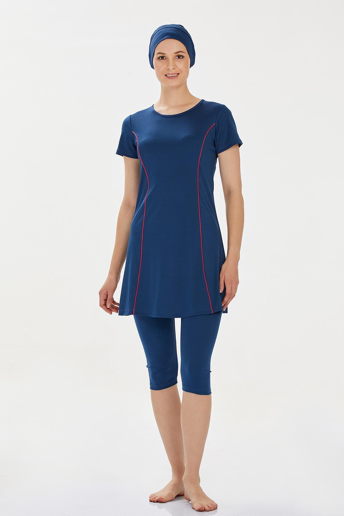 Kısa Kollu Yarı Kaplı Mayo Margarıt 9091 Açık Lacivert