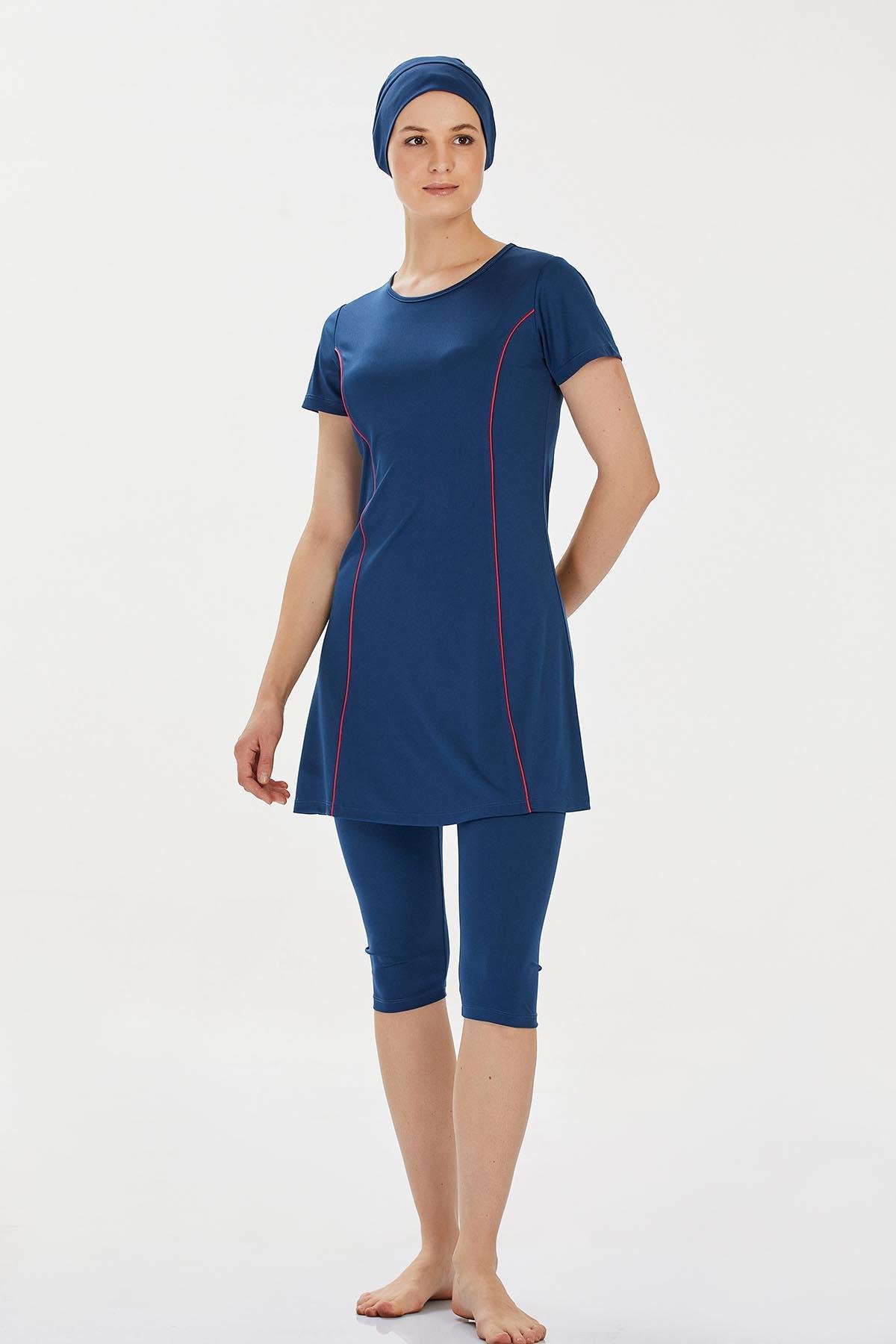 Kısa Kollu Yarı Kaplı Mayo Margarıt 9091 Açık Lacivert