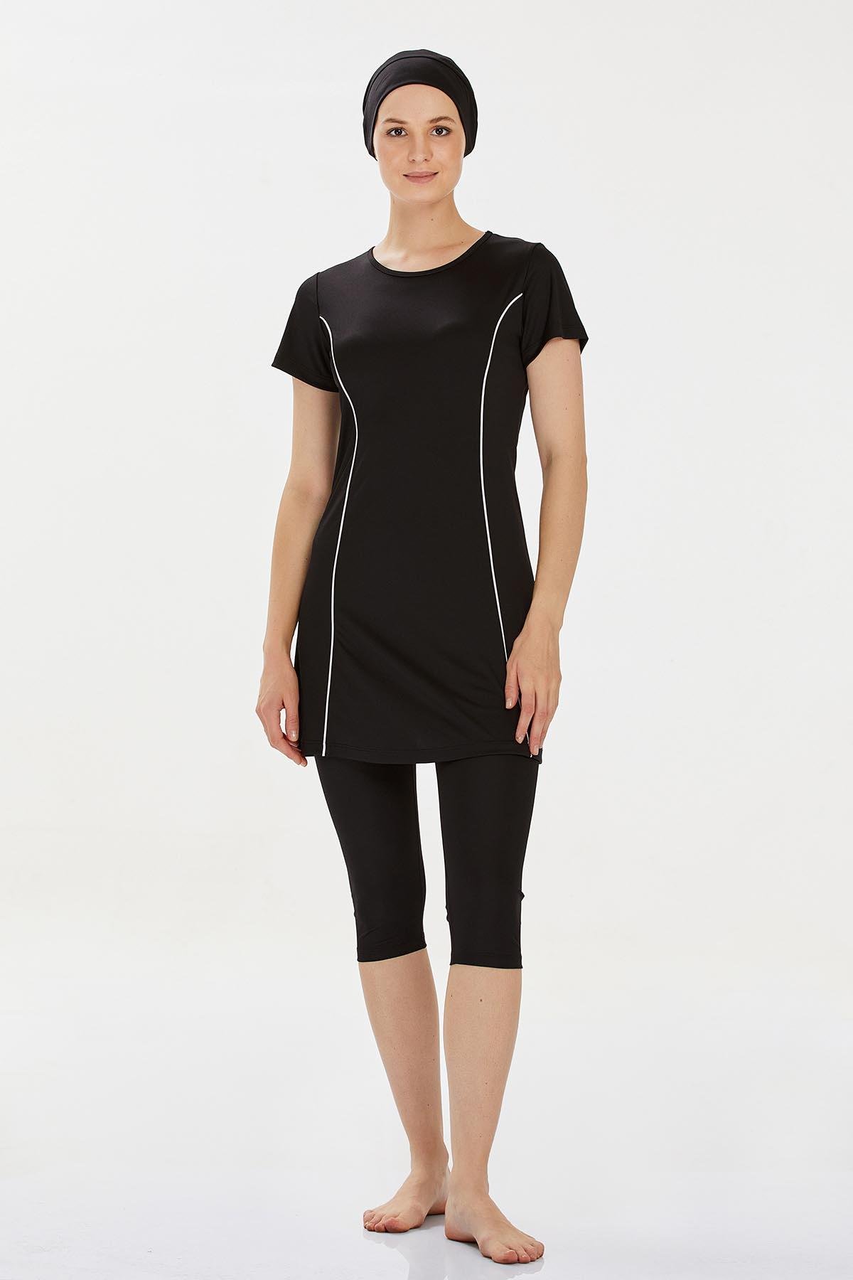 Kısa Kollu Yarı Kaplı Mayo Margarıt 9091 Siyah