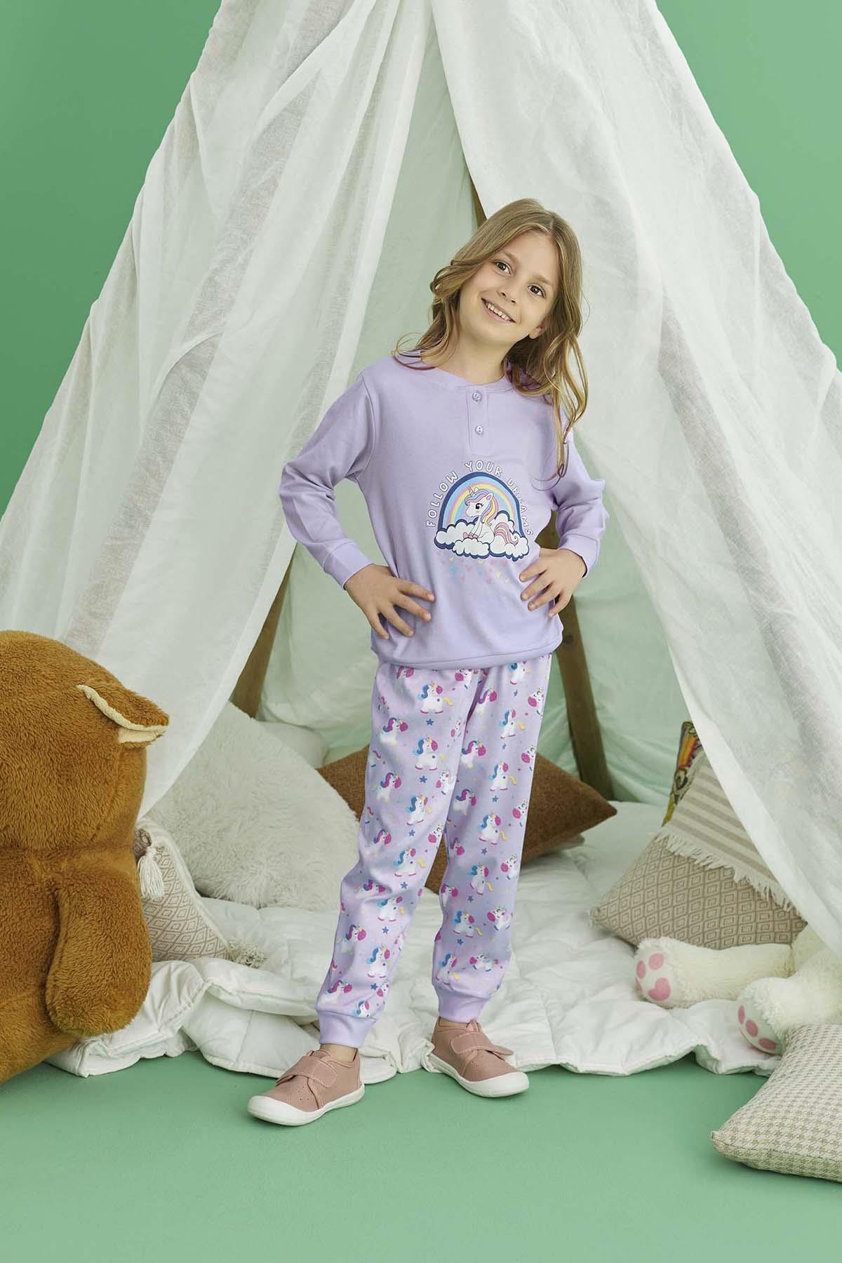 Kız Çocuk Aydoğan Pamuklu Pijama Takımı 240742 Lila