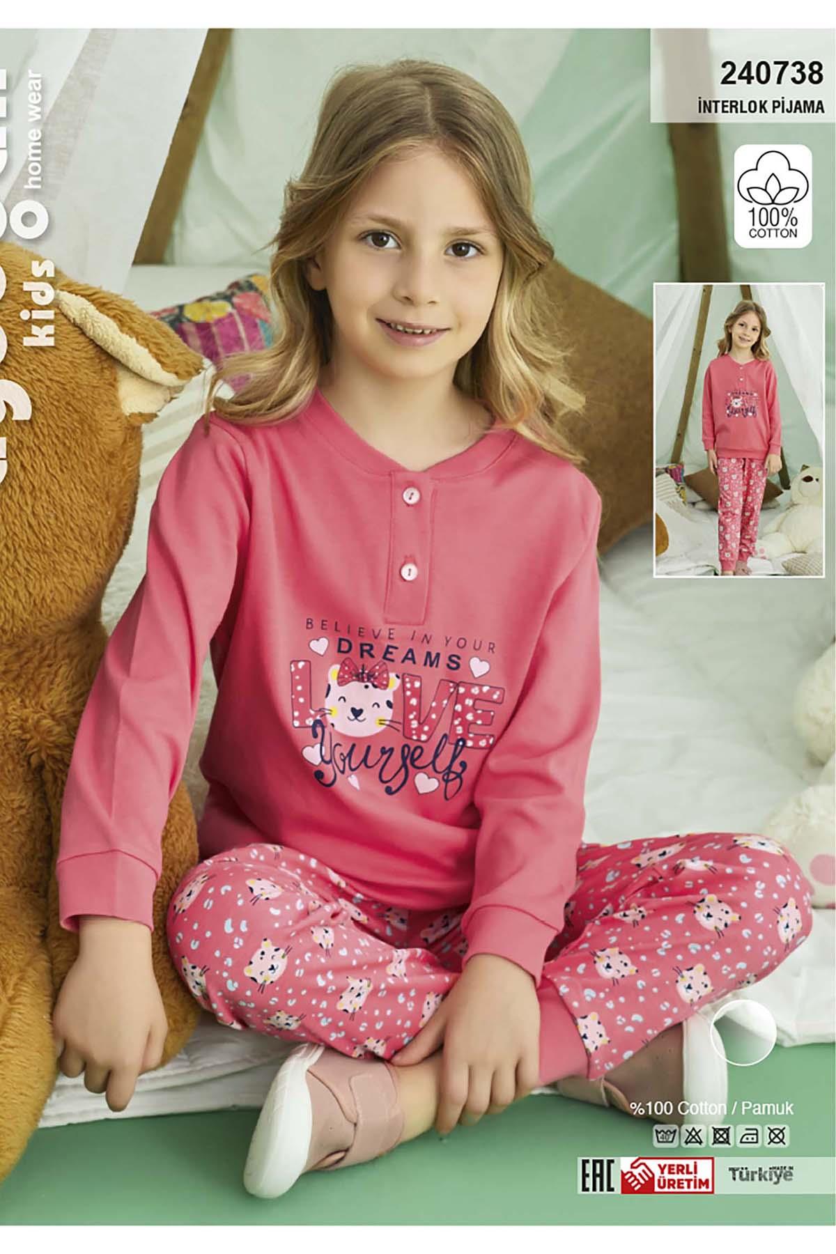 Kız Çocuk Aydoğan Pamuklu Pijama Takımı 240738 Nar Çiçeği