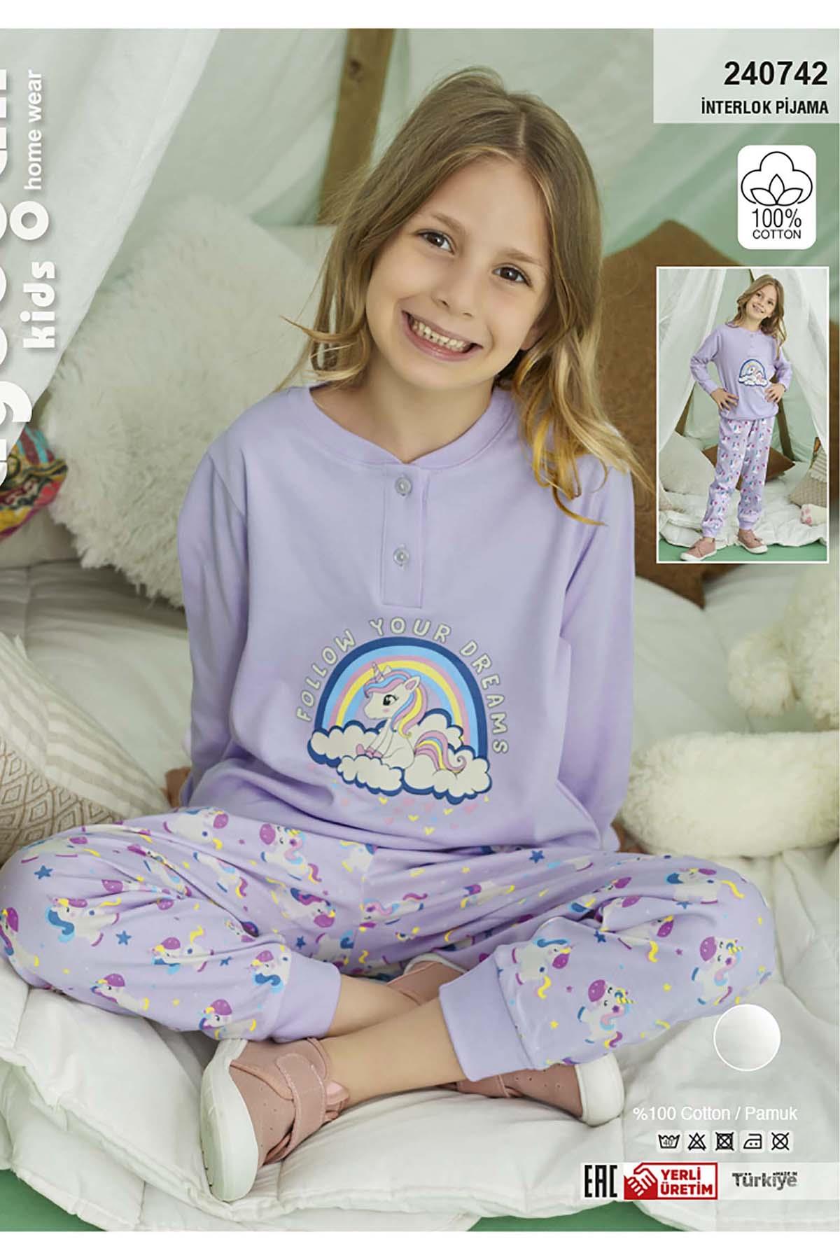 Kız Çocuk Aydoğan Pamuklu Pijama Takımı 240742 Lila