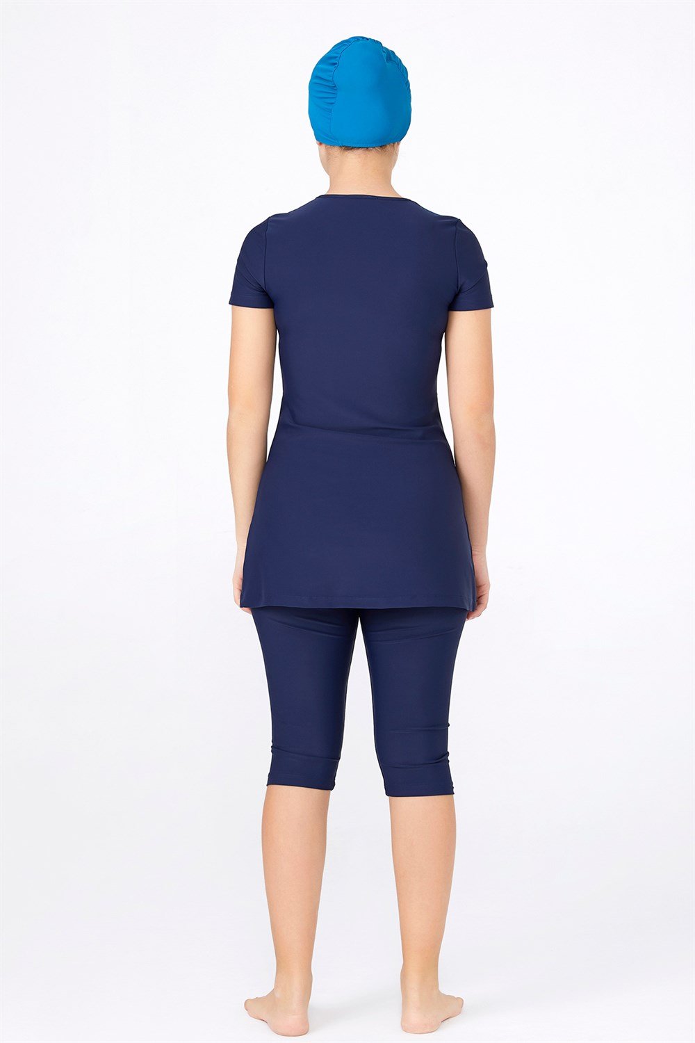 Kız Çocuk Genç Kız Garson Boy Yarı Kapalı Tesettür Mayo 5177 Koyu Lacivert Remsa Mayo