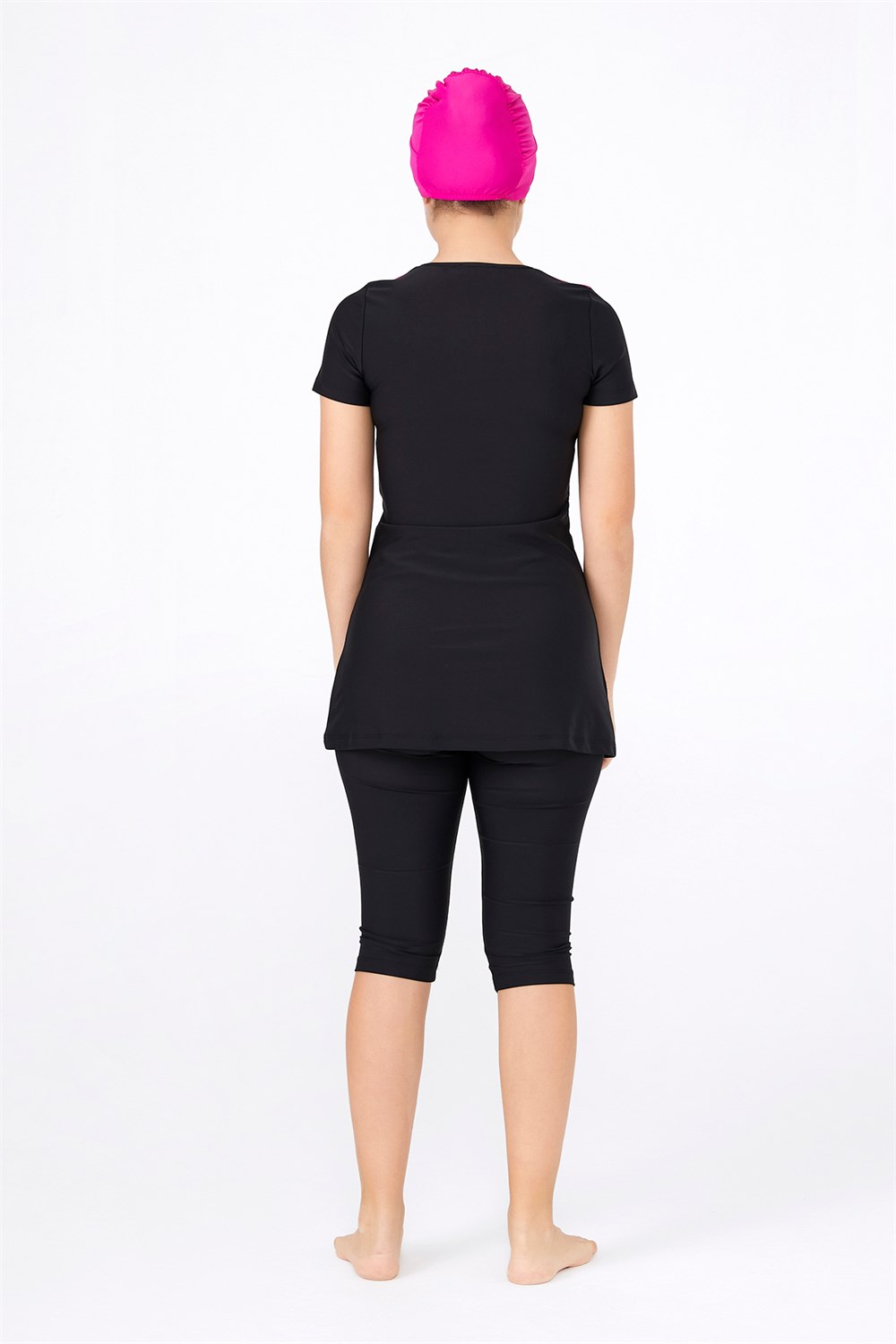 Kız Çocuk Genç Kız Garson Boy Yarı Kapalı Tesettür Mayo 5177 Siyah Remsa Mayo