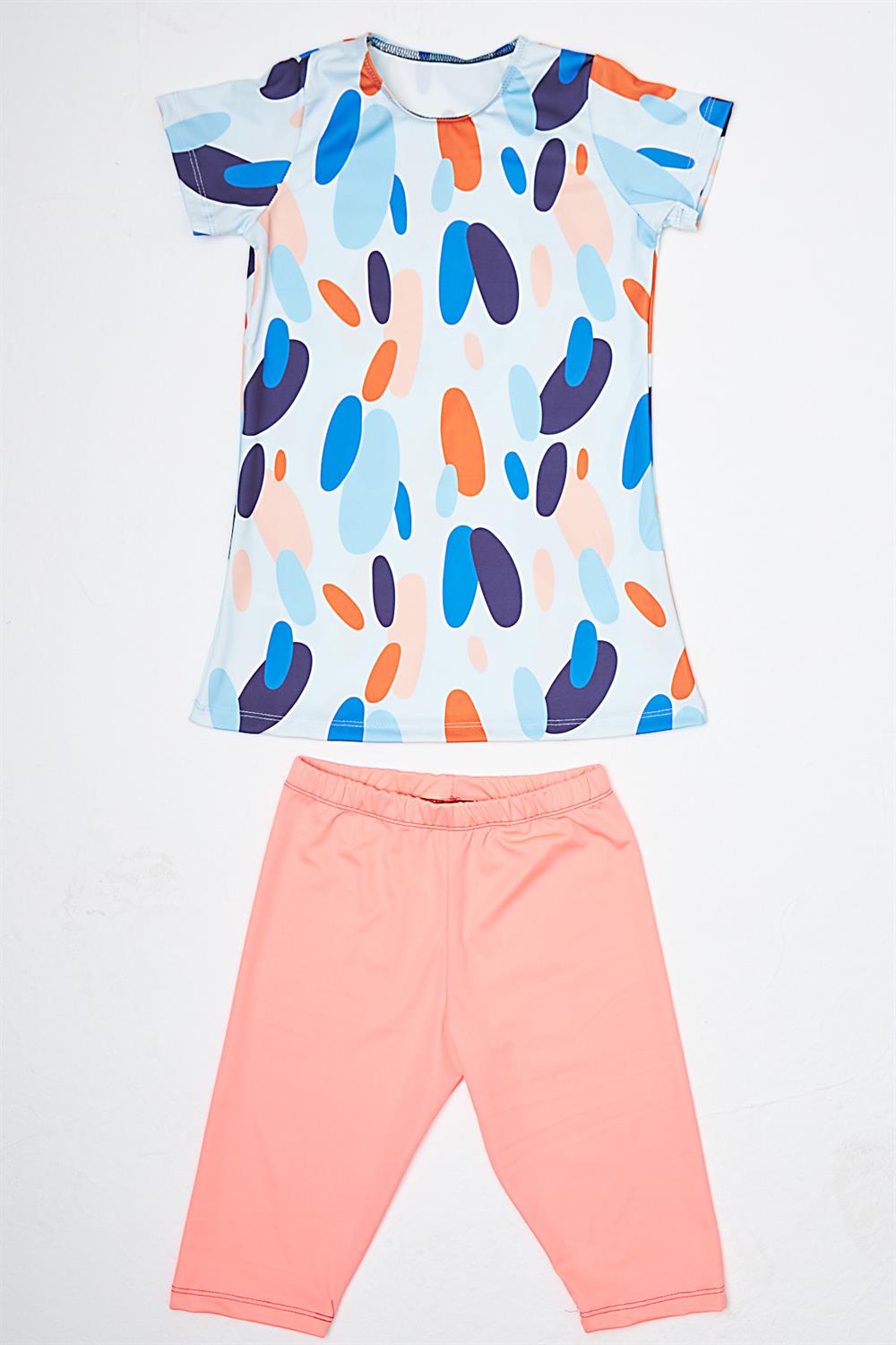 Kız Çocuk Kısa Kol Taytlı Yarı Kapalı Mayo P23/146 Elips