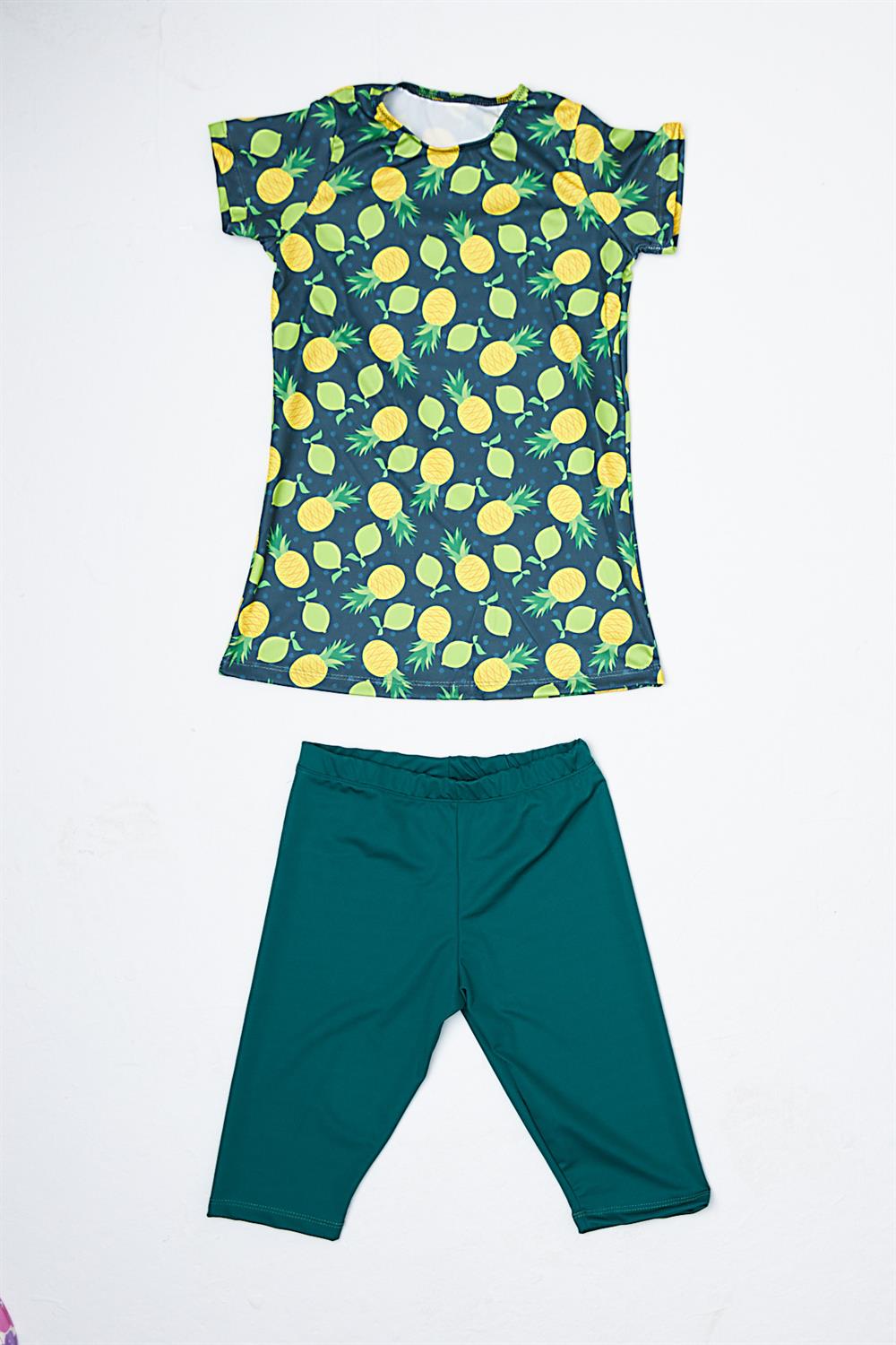 Kız Çocuk Kısa Kol Taytlı Yarı Kapalı Mayo P23/133 Ananas
