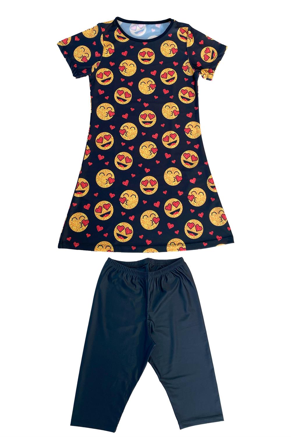 Kız Çocuk Kısa Kollu Taytlı Yarı Kapalı Mayo 4502 S Smile