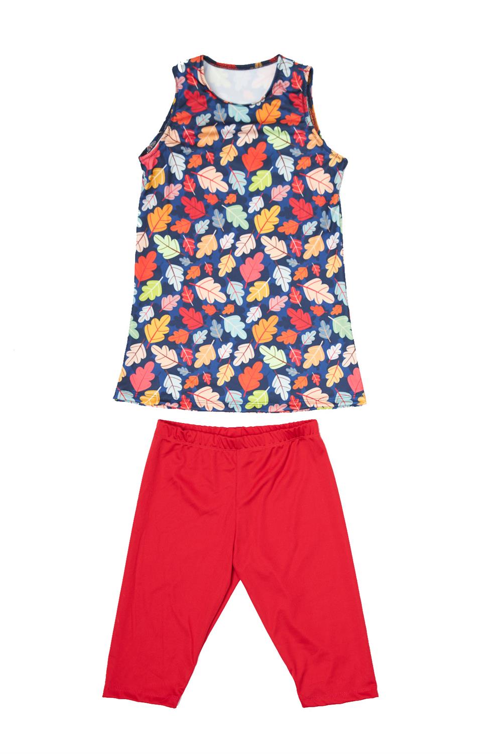 Kız Çocuk Kolsuz Taytlı Yarı Kapalı Mayo P24/112 Yaprak