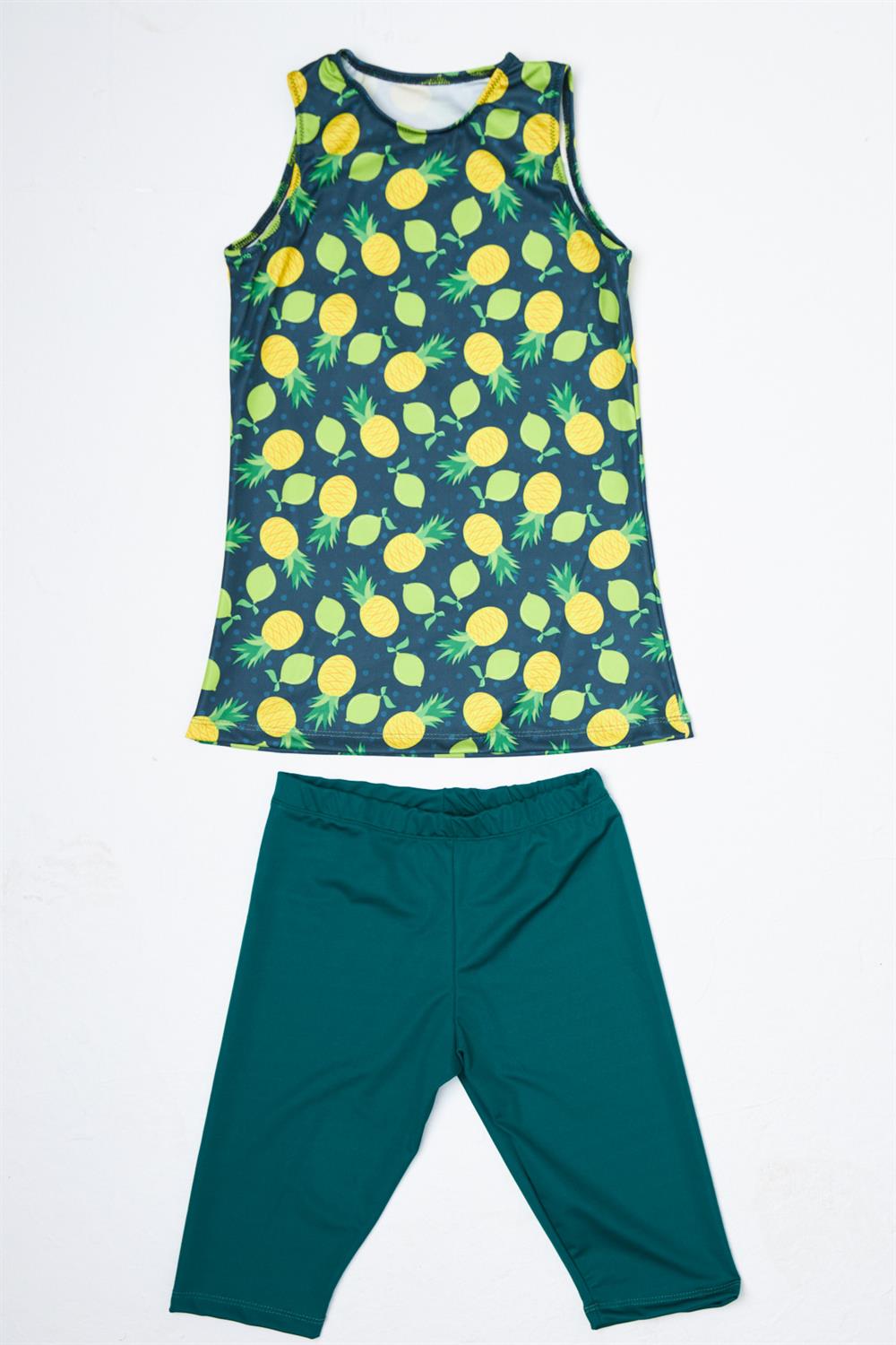 Kız Çocuk Kolsuz Taytlı Yarı Kapalı Mayo P24/133 Ananas