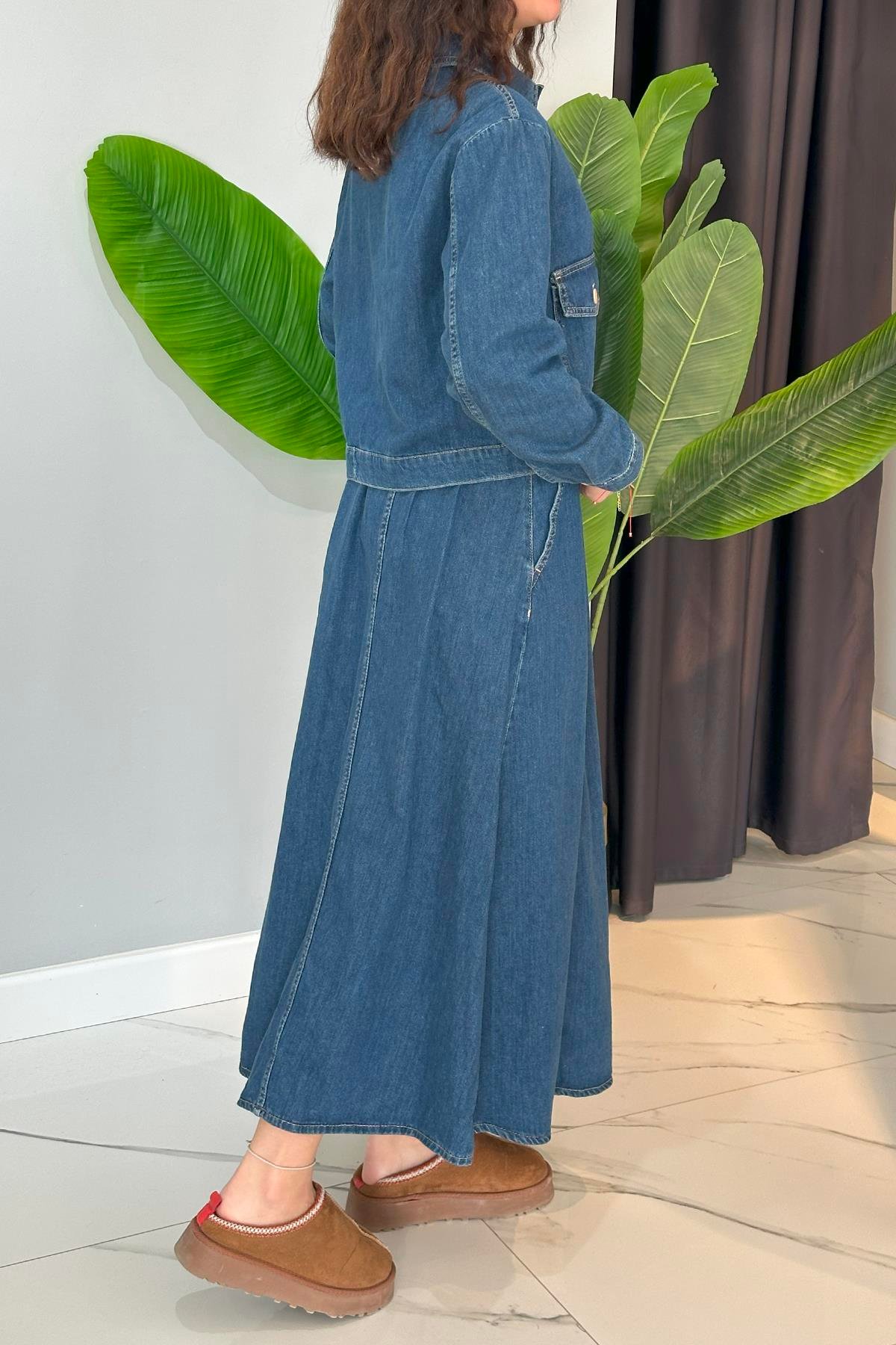 Kloş Etek Ceket Kot Takım 33449 Mavi