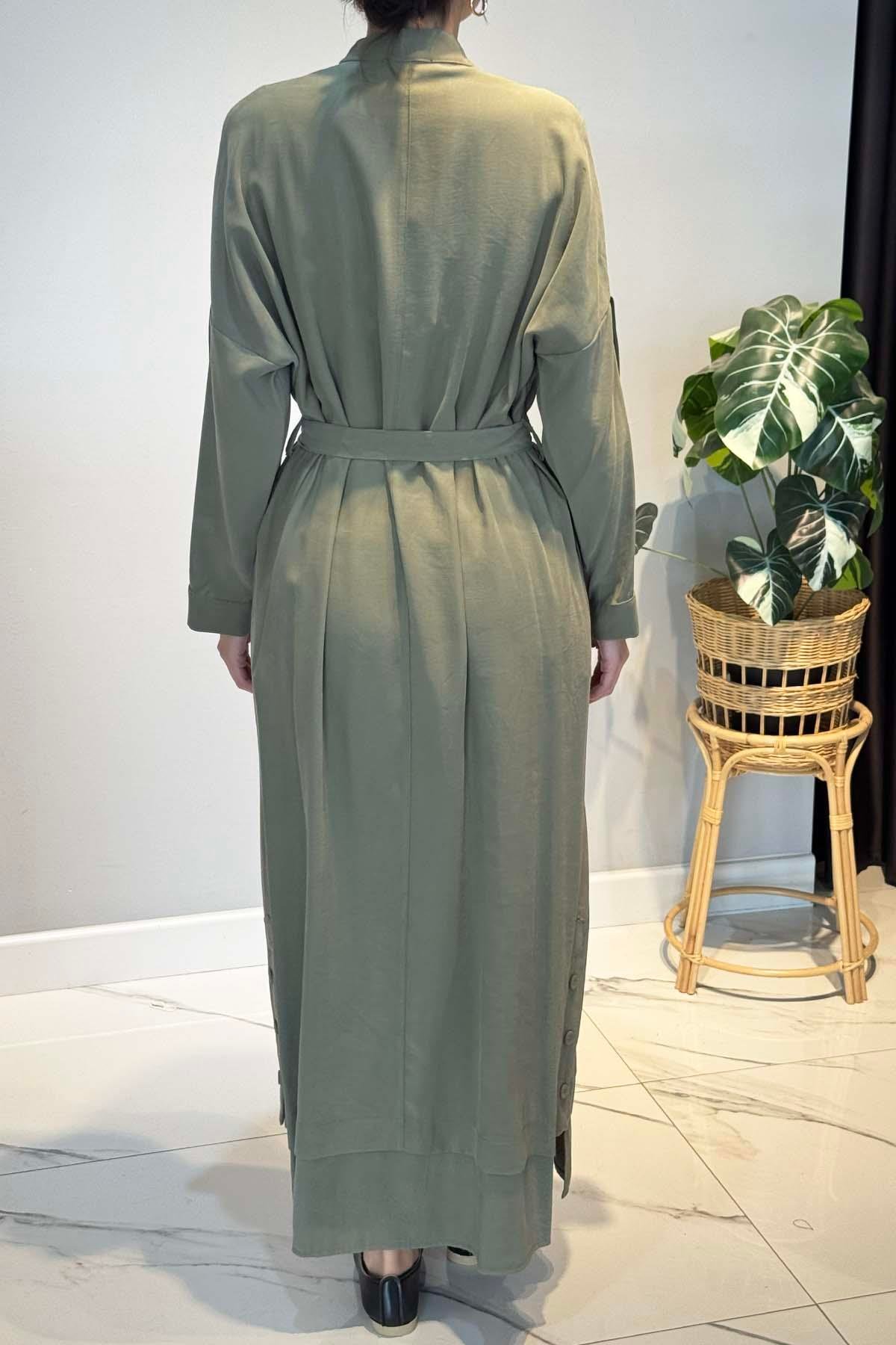 Kolları Ve Etek Altı Düğme Detaylı Elbise 6701 Haki