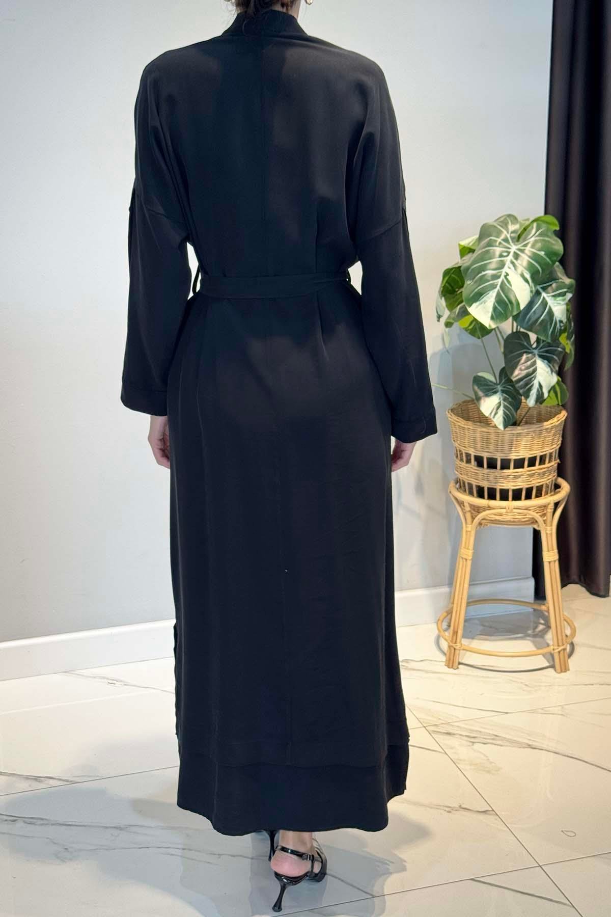 Kolları Ve Etek Altı Düğme Detaylı Elbise 6701 Siyah