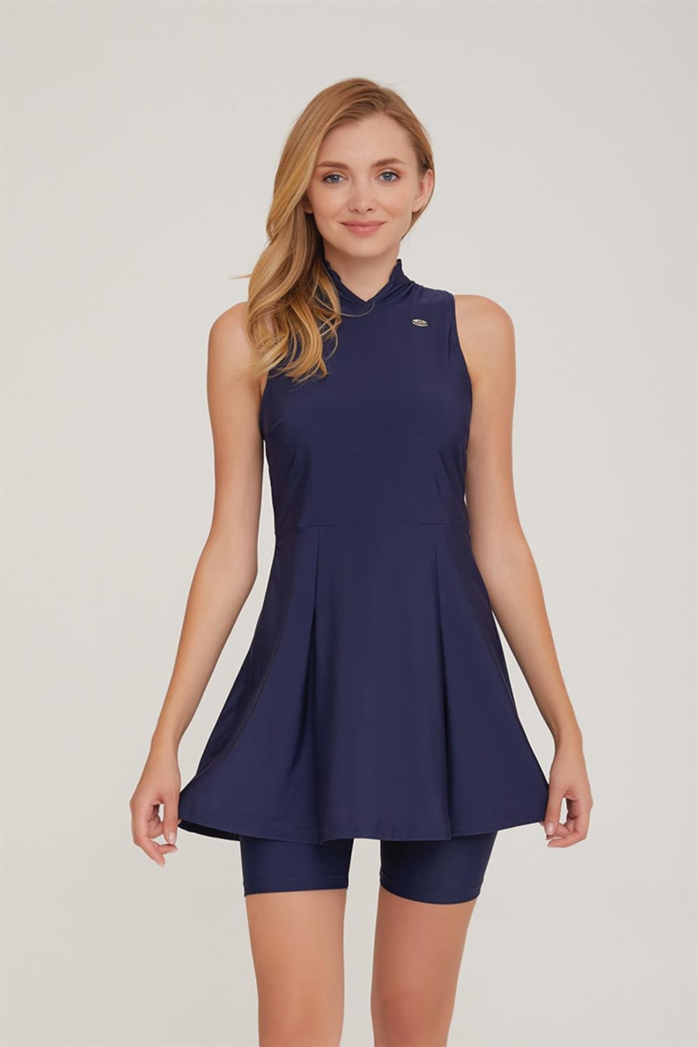 Kolsuz Şortlu Yarı Kapalı Elbise Mayo Esten 3914 Koyu Lacivert