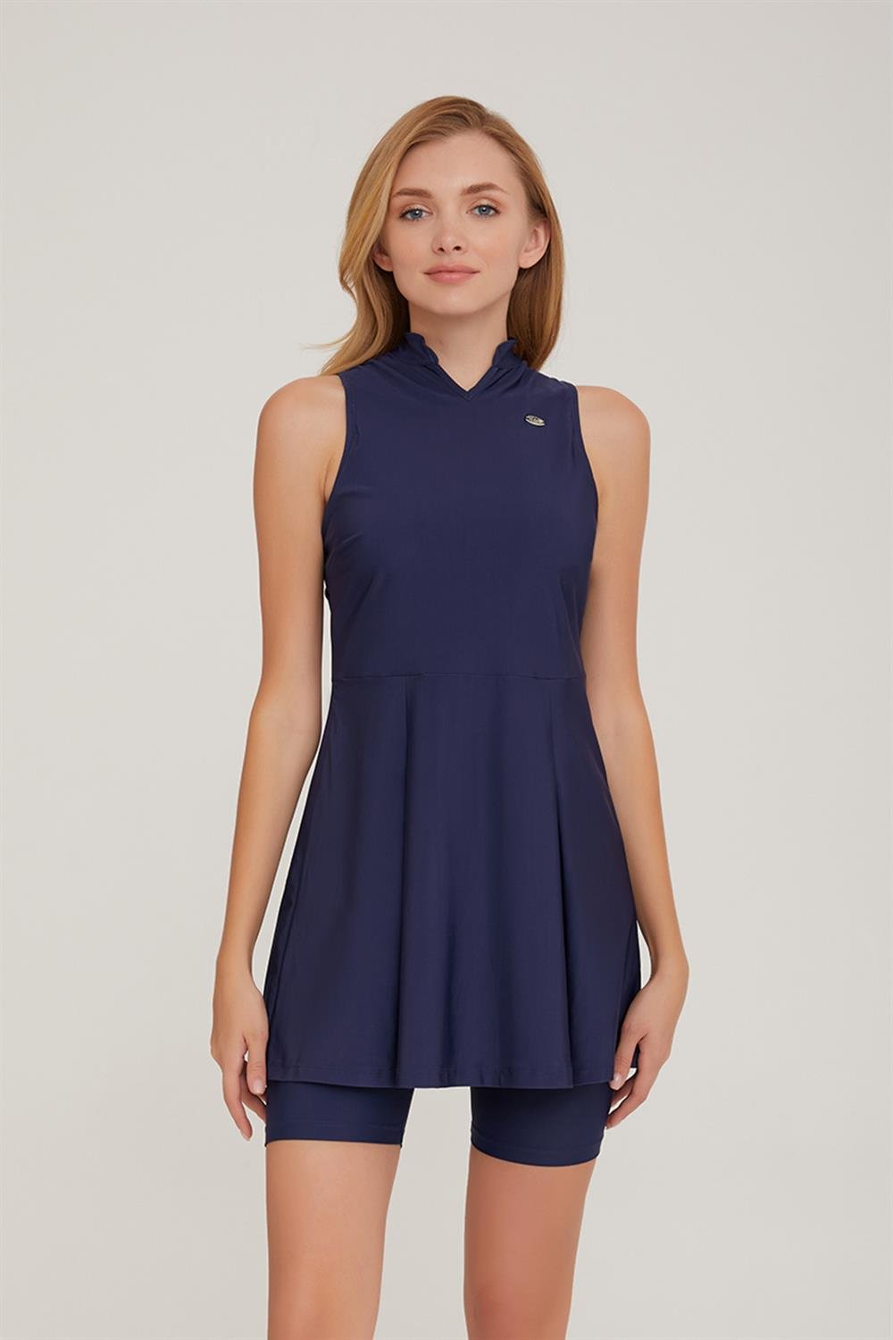 Kolsuz Şortlu Yarı Kapalı Elbise Mayo Esten 3914 Koyu Lacivert