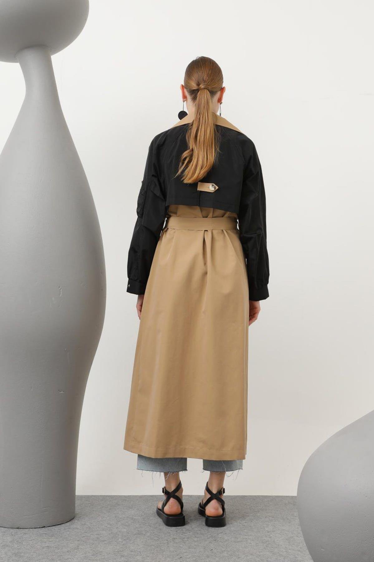 Kolu Paraşüt Fermuar Detaylı Trençkot 32138 Camel