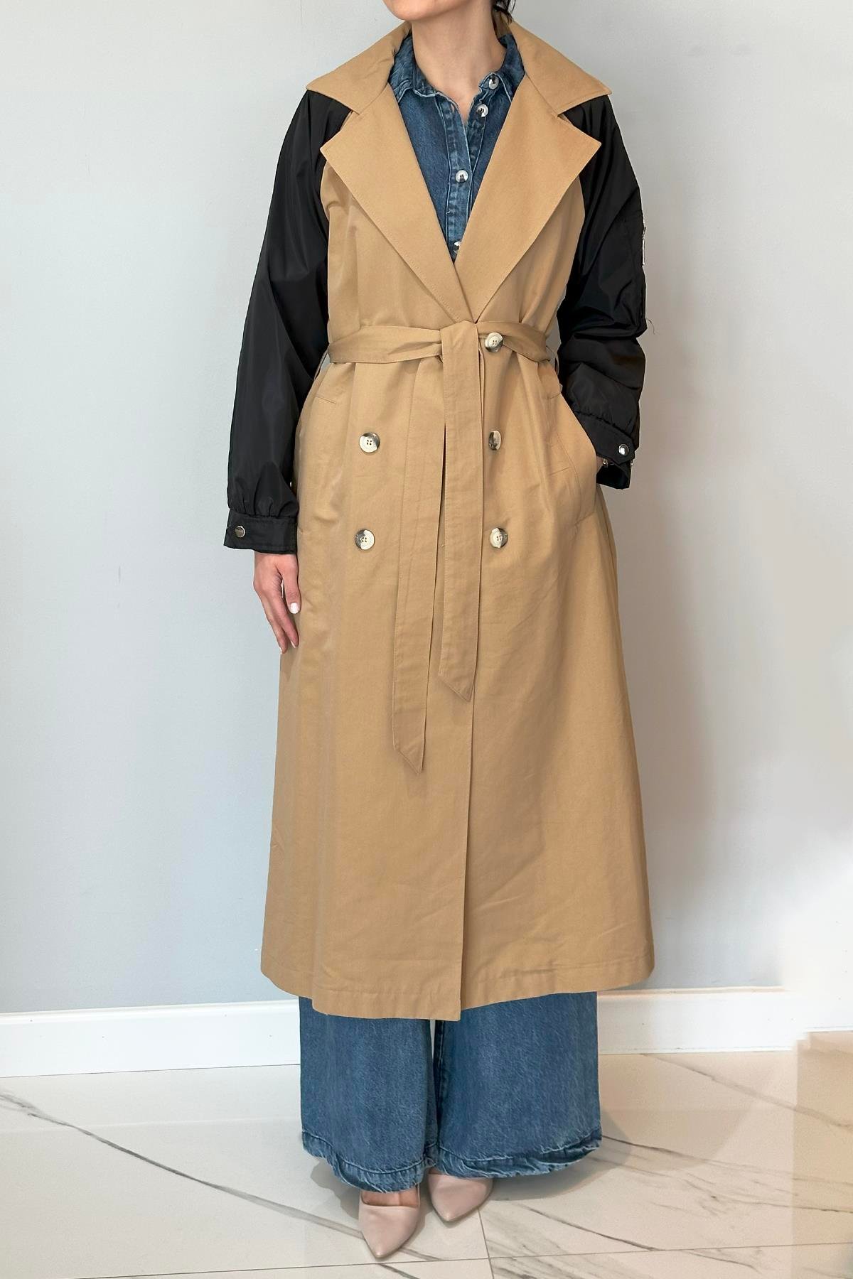 Kolu Paraşüt Fermuar Detaylı Trençkot 32138 Camel