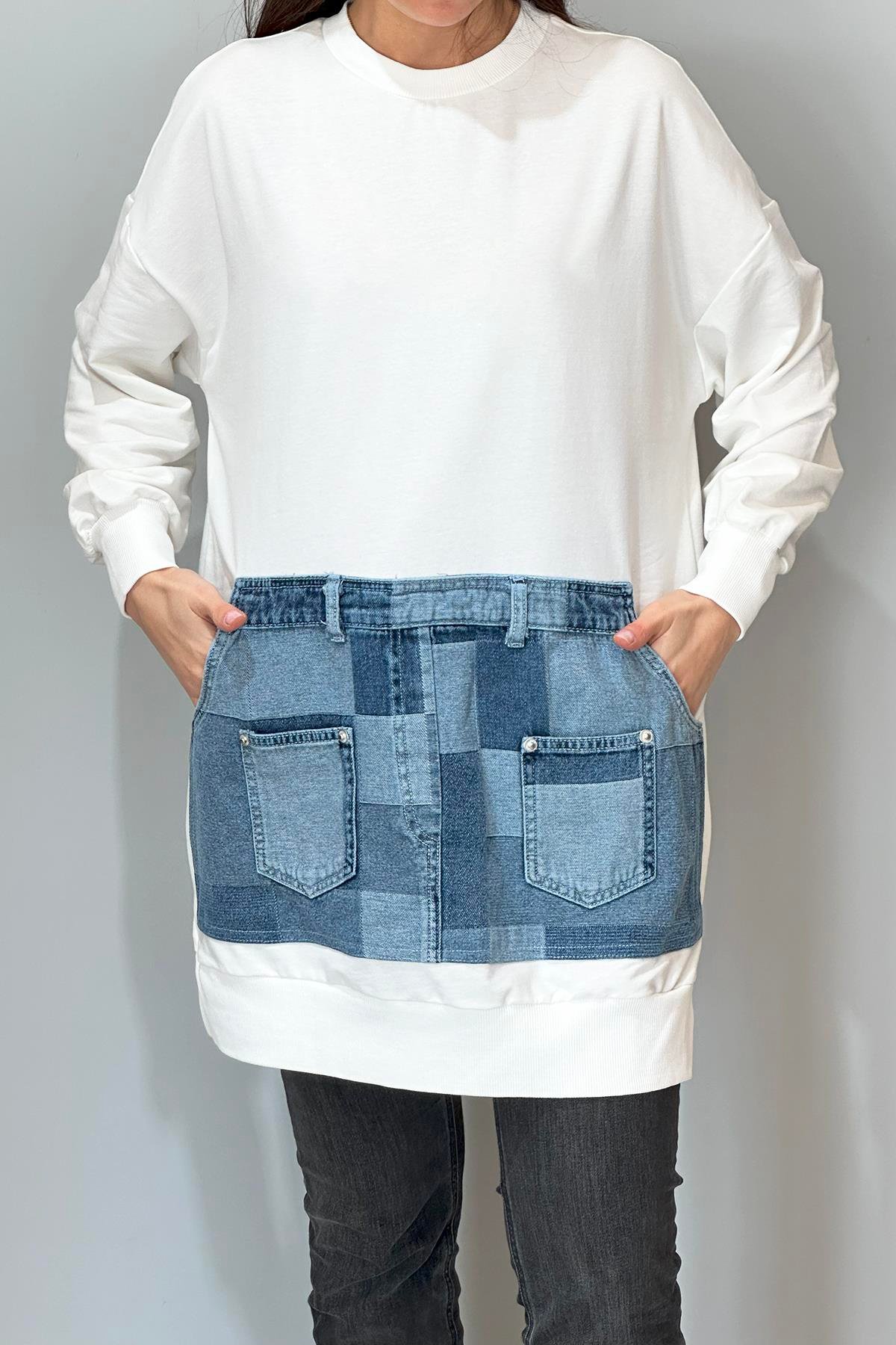 Kot Cep Detaylı Sweat Tunik 10631 Ekru