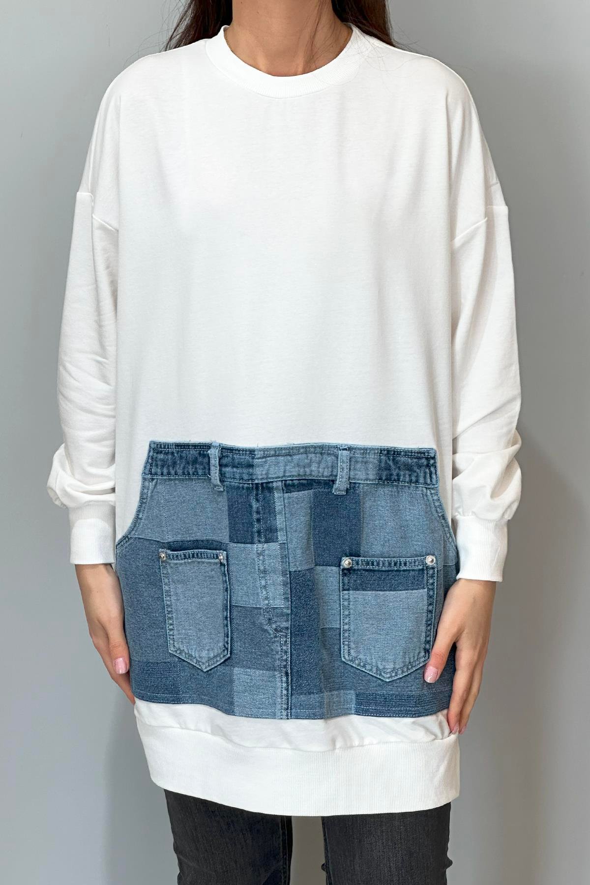 Kot Cep Detaylı Sweat Tunik 10631 Ekru