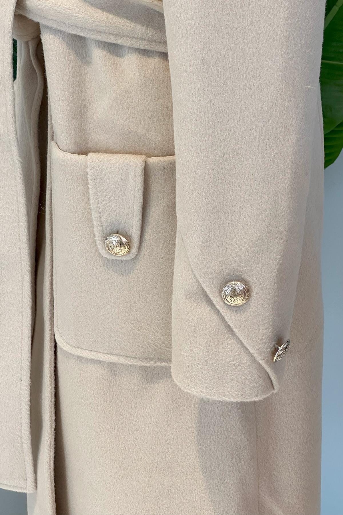 Kürklü Düğme Detaylı Kaban 17774 Bej