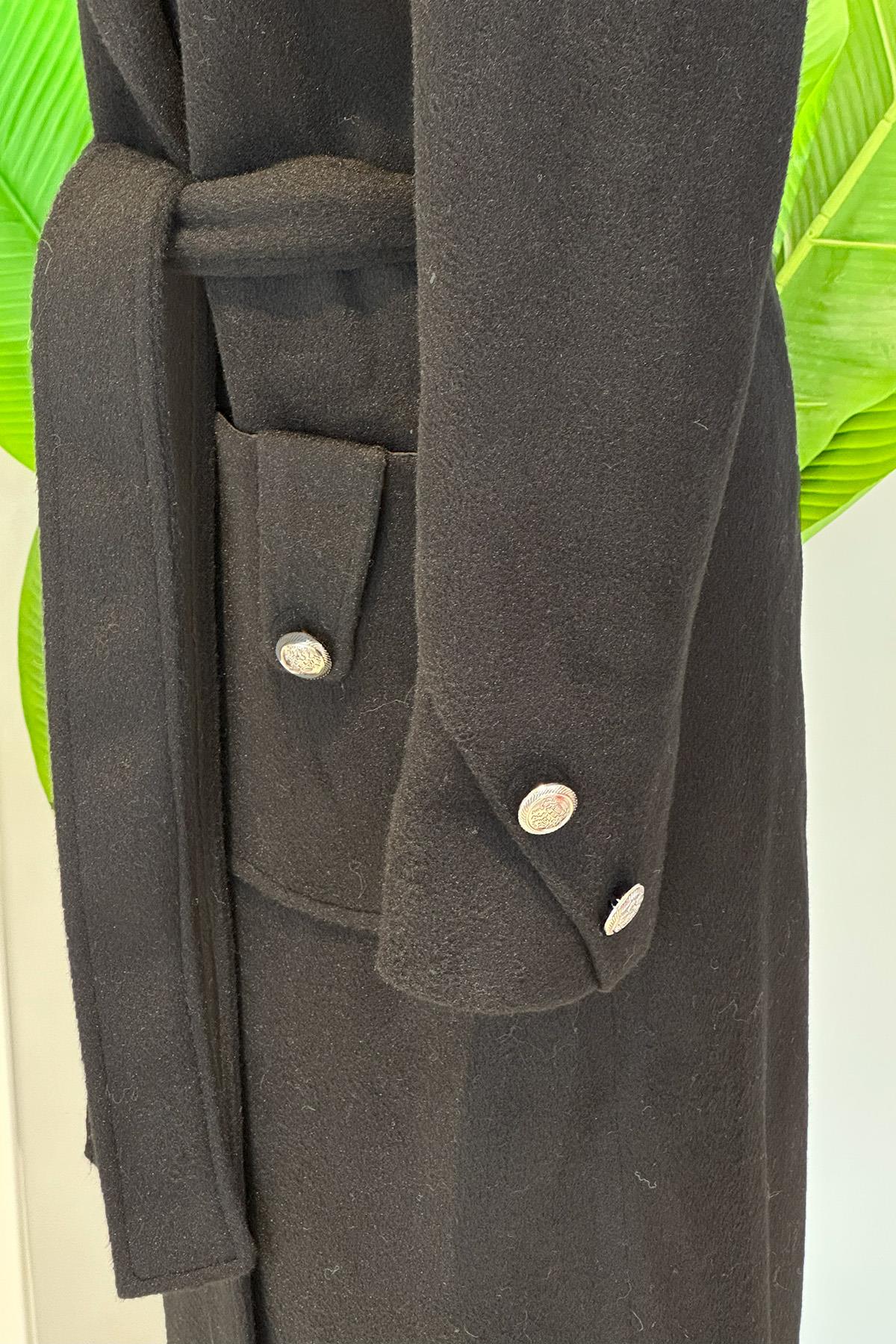 Kürklü Düğme Detaylı Kaban 17774 Siyah