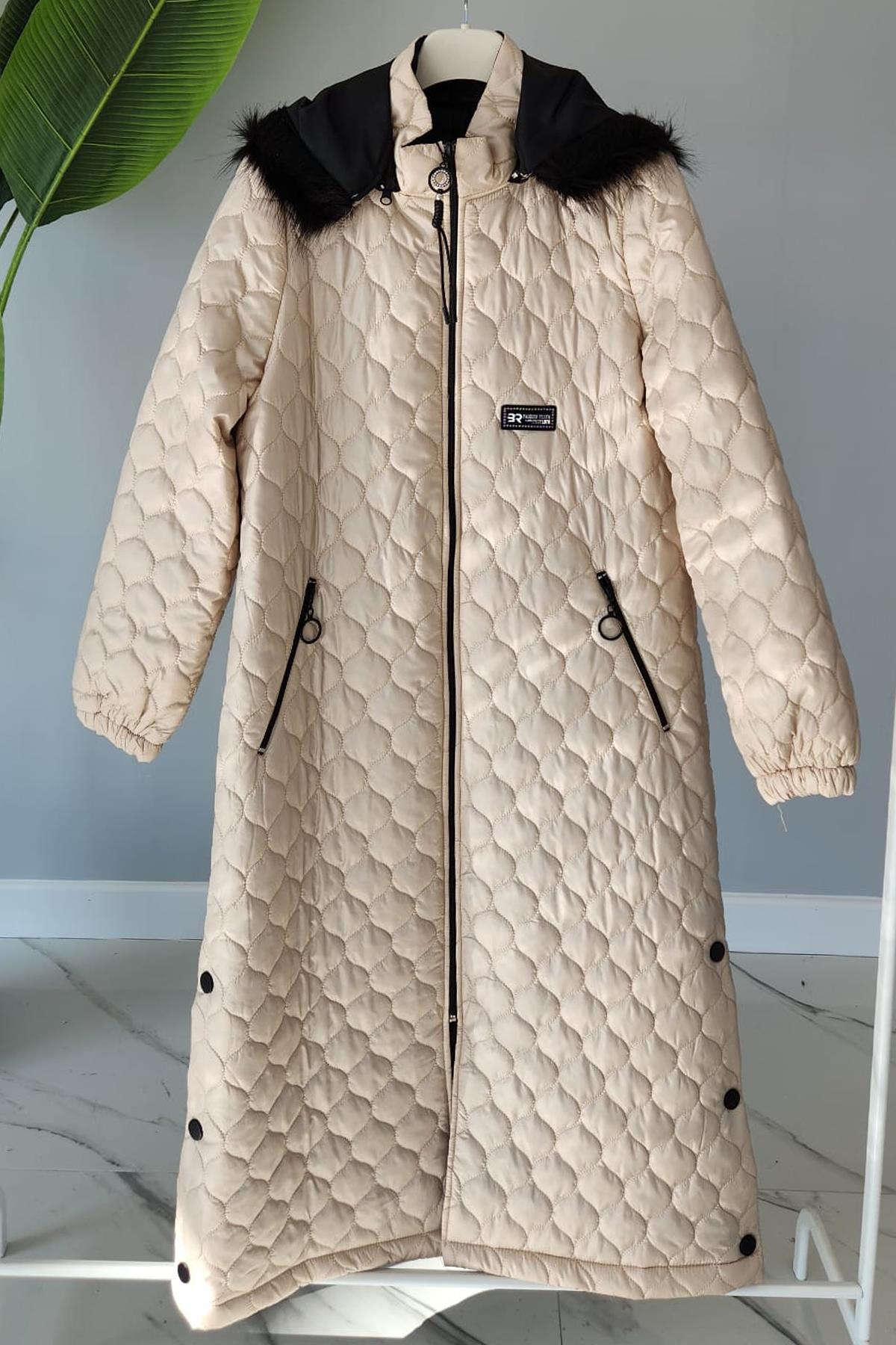 Kürklü Kapitone Mont 17753 Endiva Kaban Taş