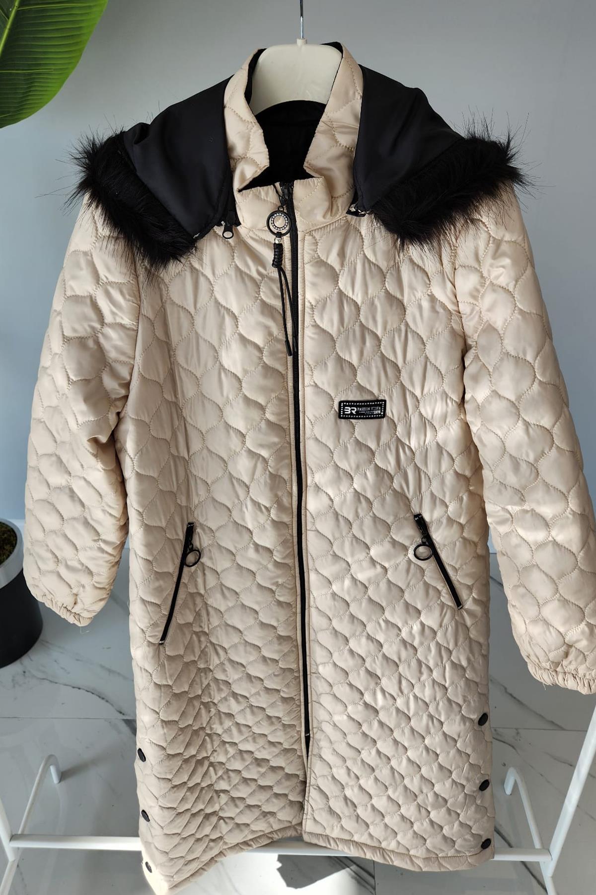 Kürklü Kapitone Mont 17753 Endiva Kaban Taş