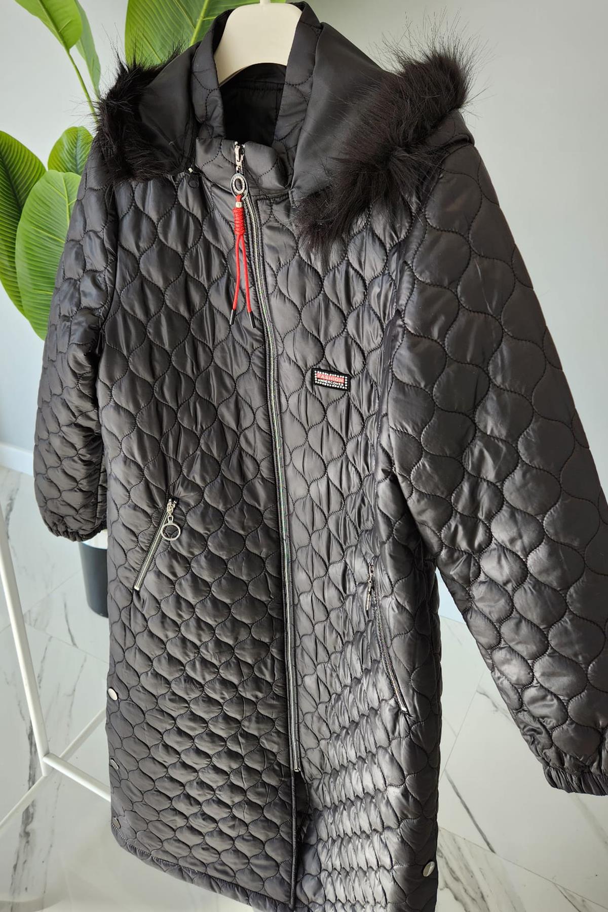 Kürklü Kapitone Mont 17753 Endiva Kaban Siyah