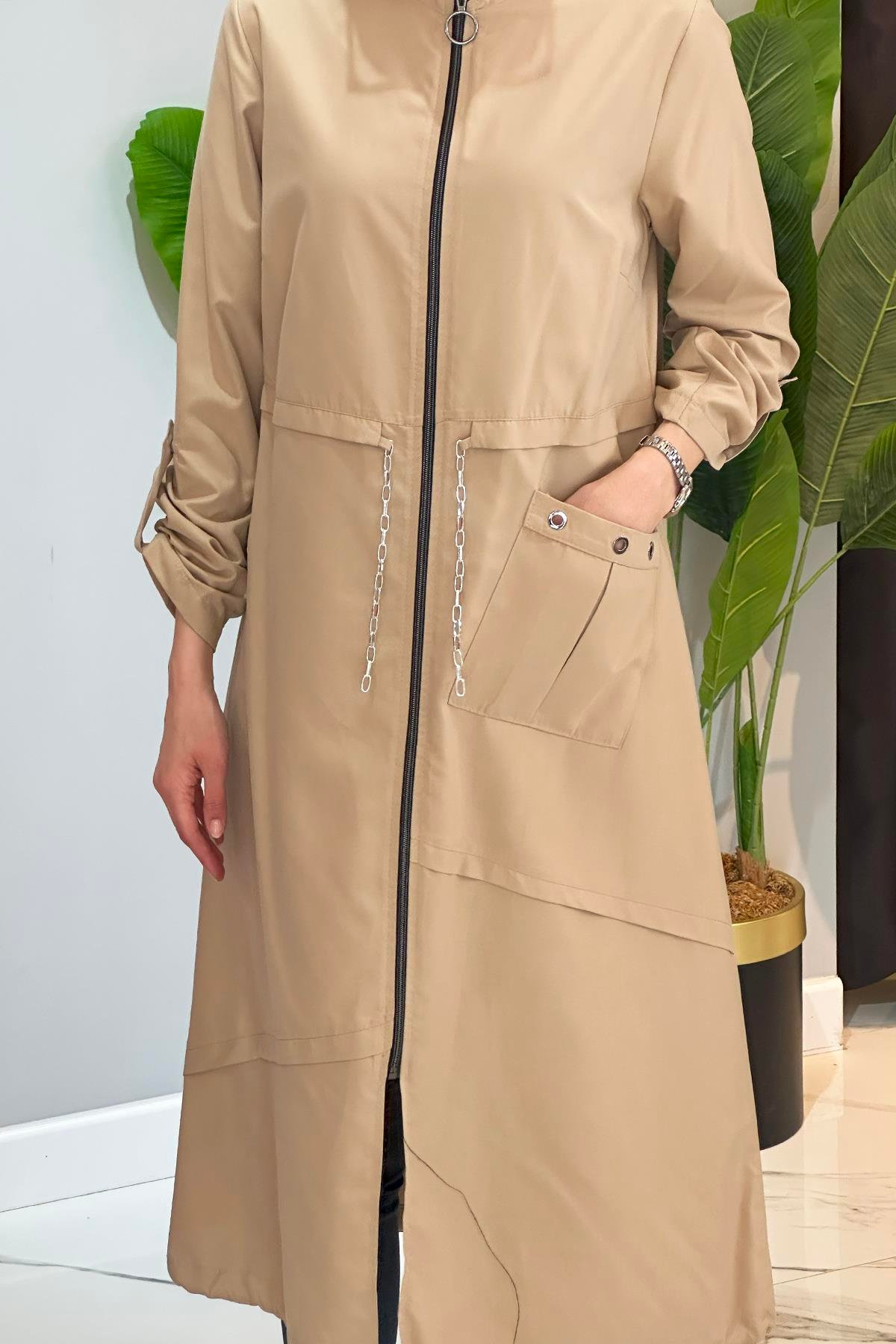 Kuş Gözlü Giy Çık Kap Ceket 17822 Bej