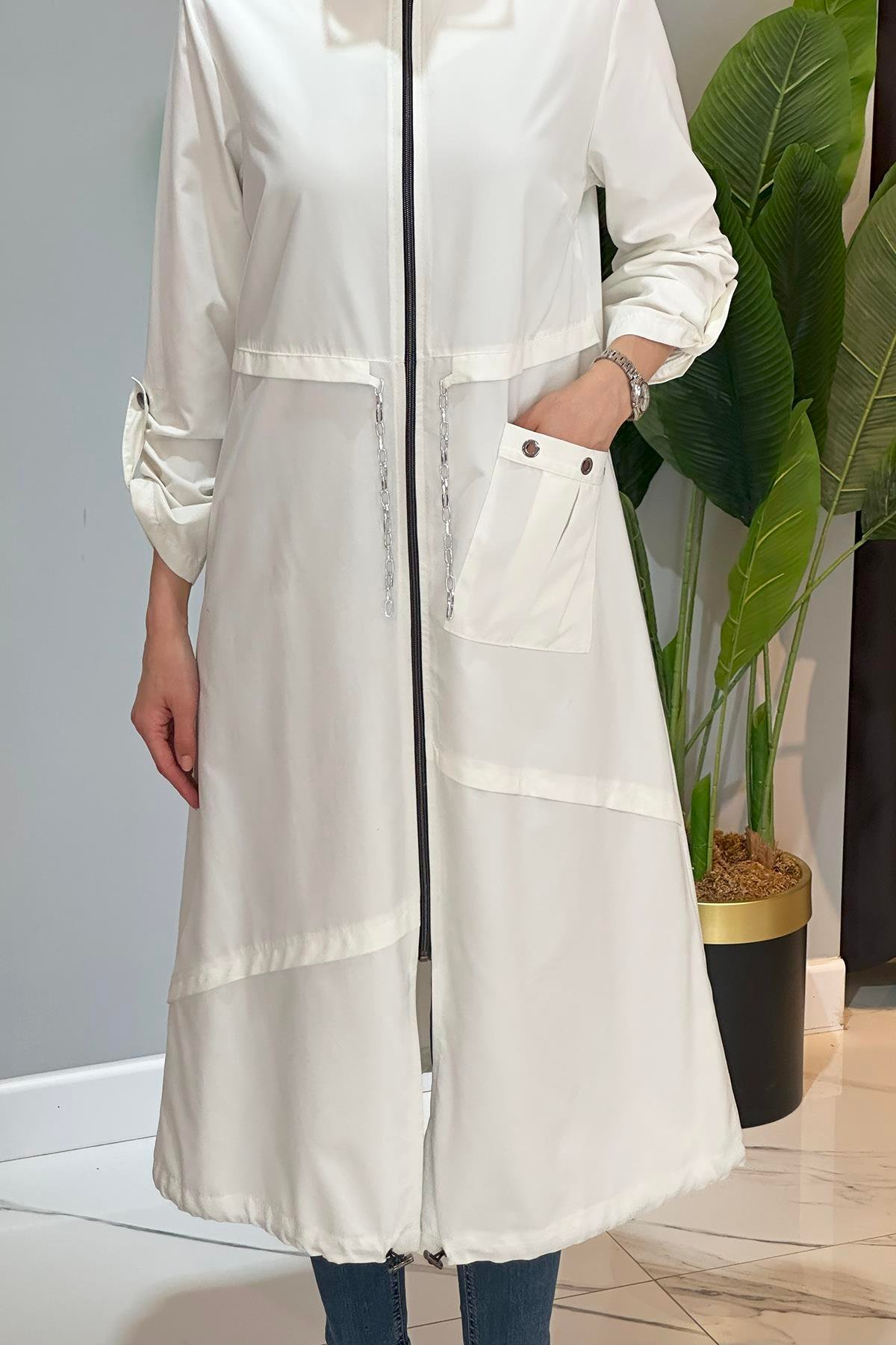 Kuş Gözlü Giy Çık Kap Ceket 17822 Ekru