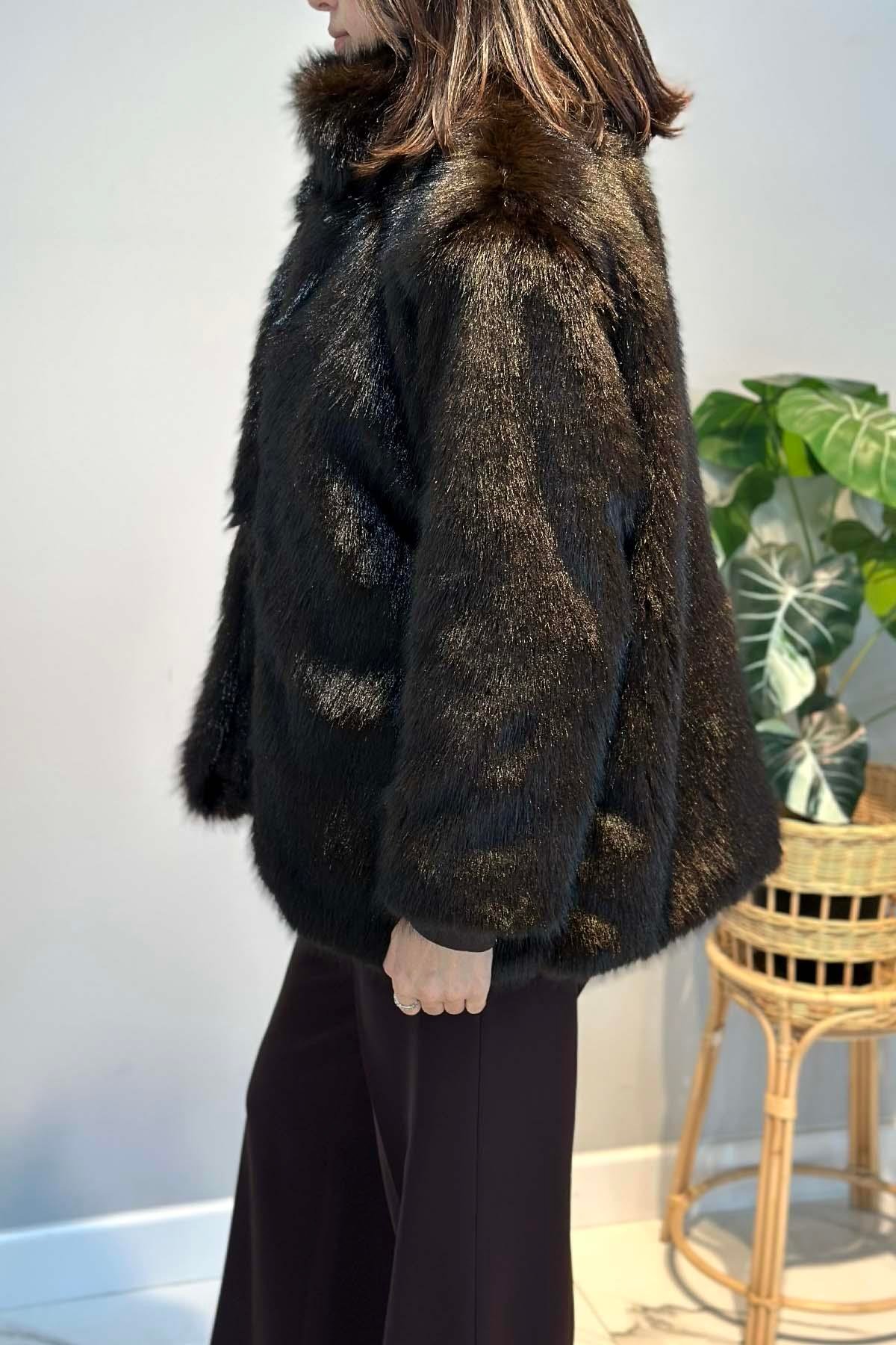 Kuşak Detay Kürk Kısa Ceket 6186 Kahverengi