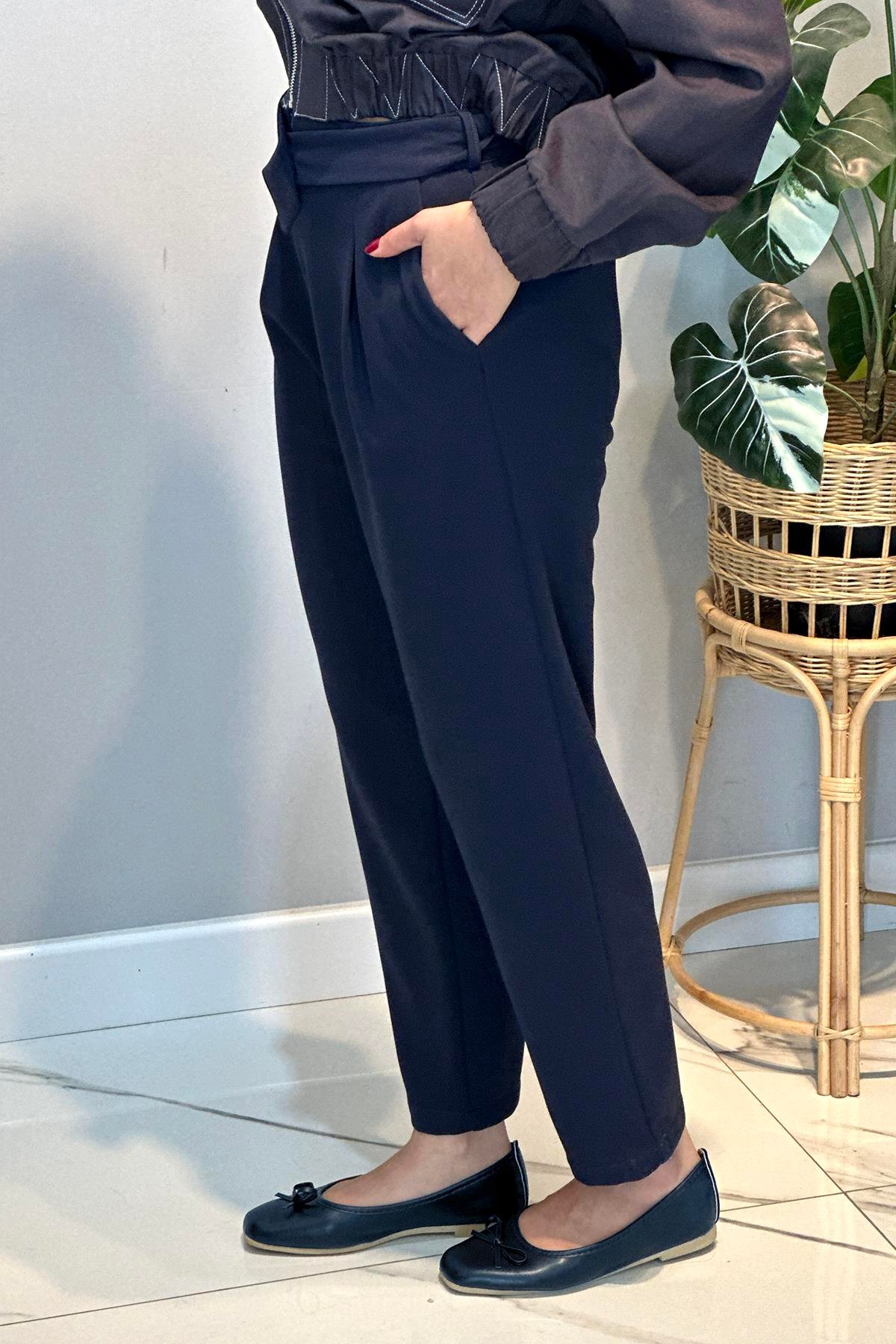 Kuşak Detay Pantolon 16124 Lacivert