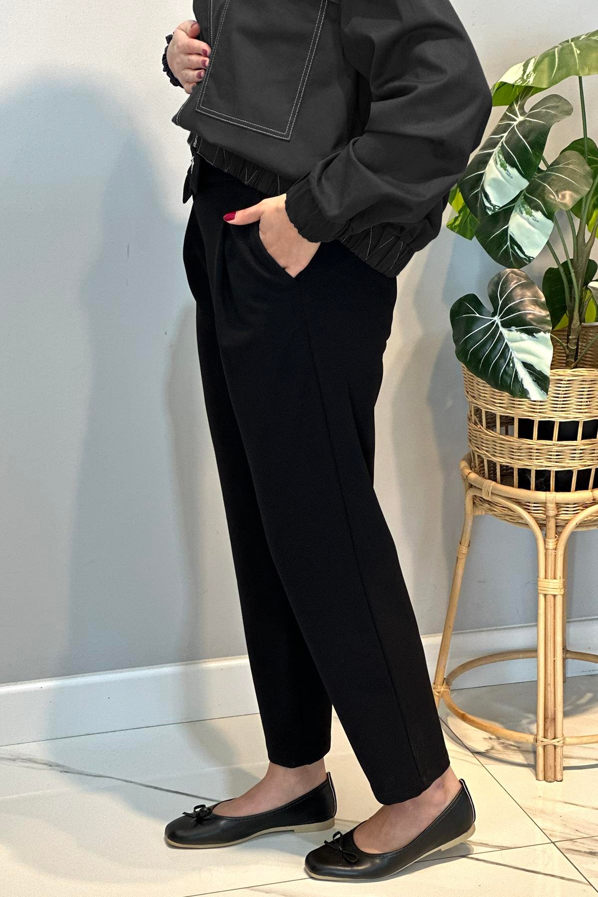 Kuşak Detay Pantolon 16124 Siyah