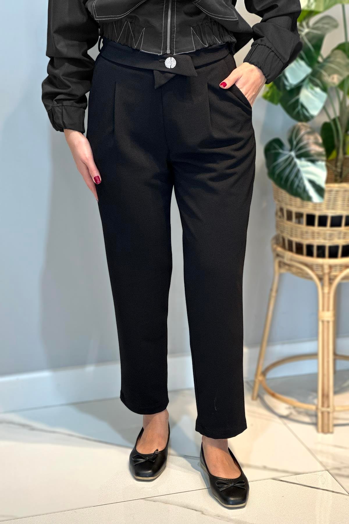 Kuşak Detay Pantolon 16124 Siyah